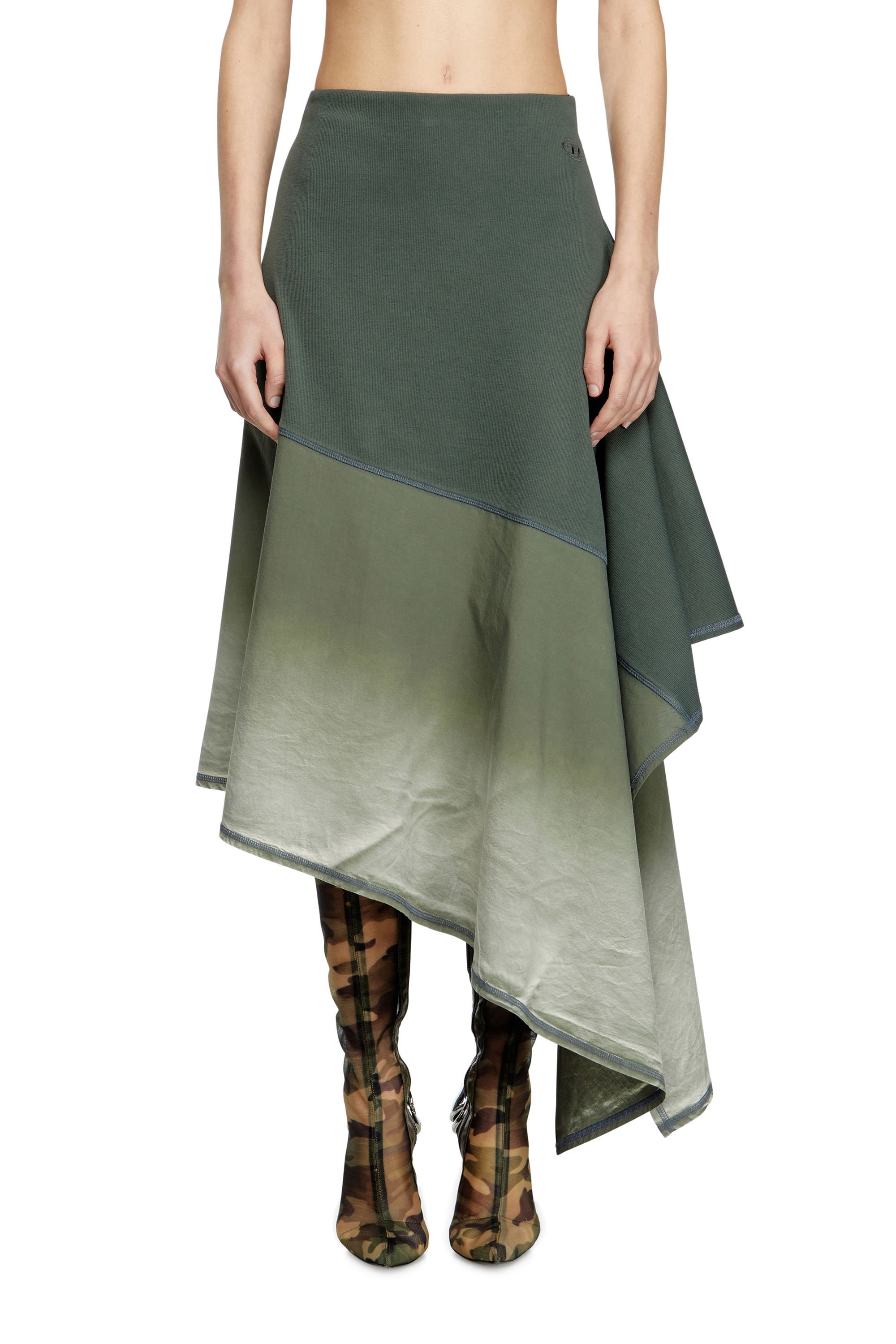 Diesel - O-MARTA, Jupe midi asymétrique épissé Femme in Vert - 1