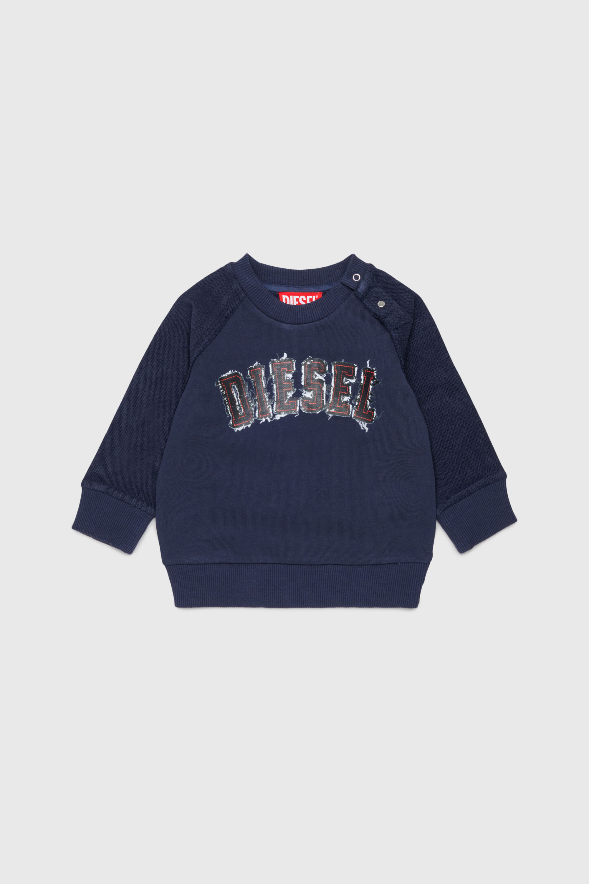 Diesel - SEANSB, Man's Cotton sweatshirt with frayed-effect logo in Dark Blue - 1