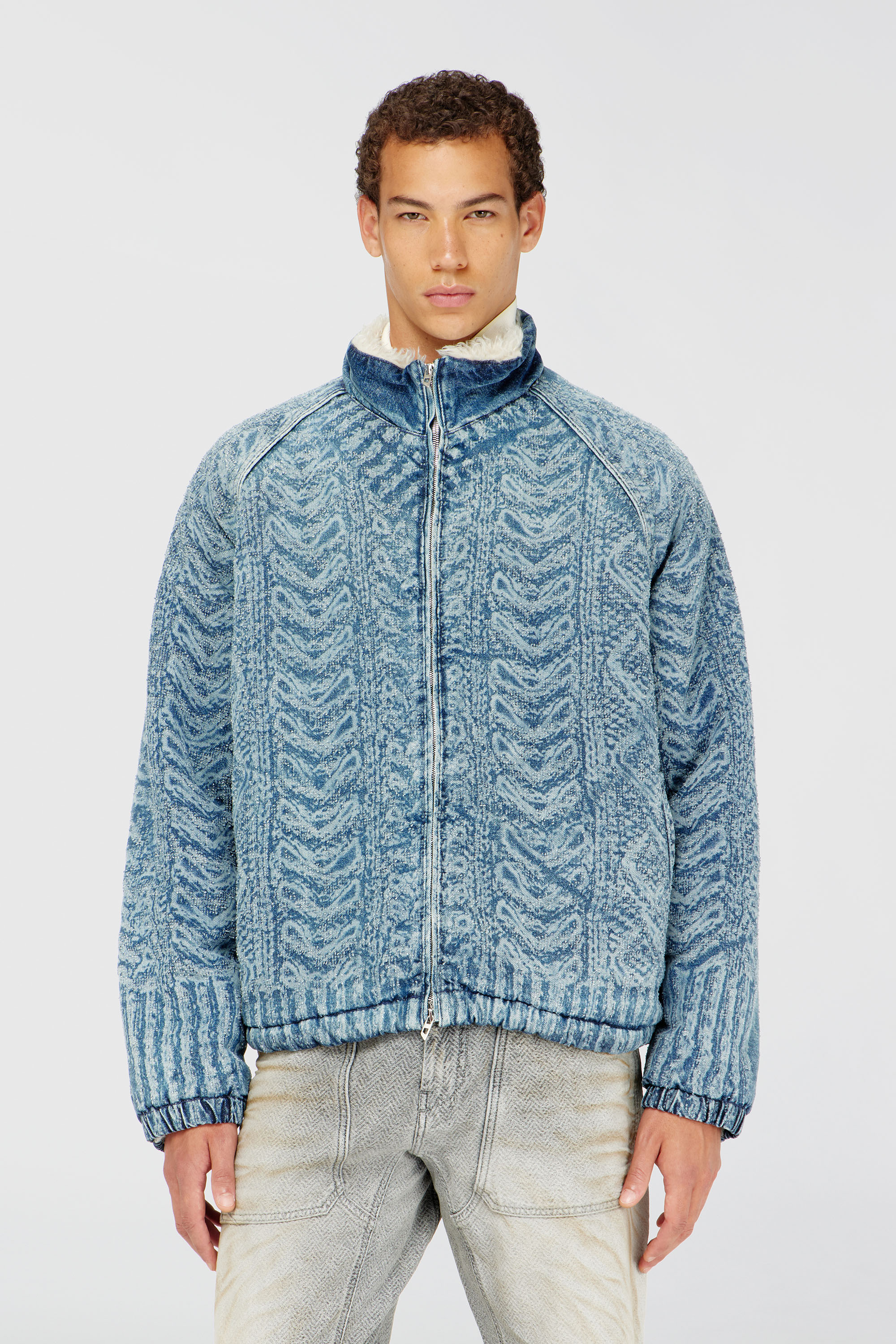 Diesel - D-KRAPS-S, Man's Jacket in cable-knit-effect denim in Medium blue - 1