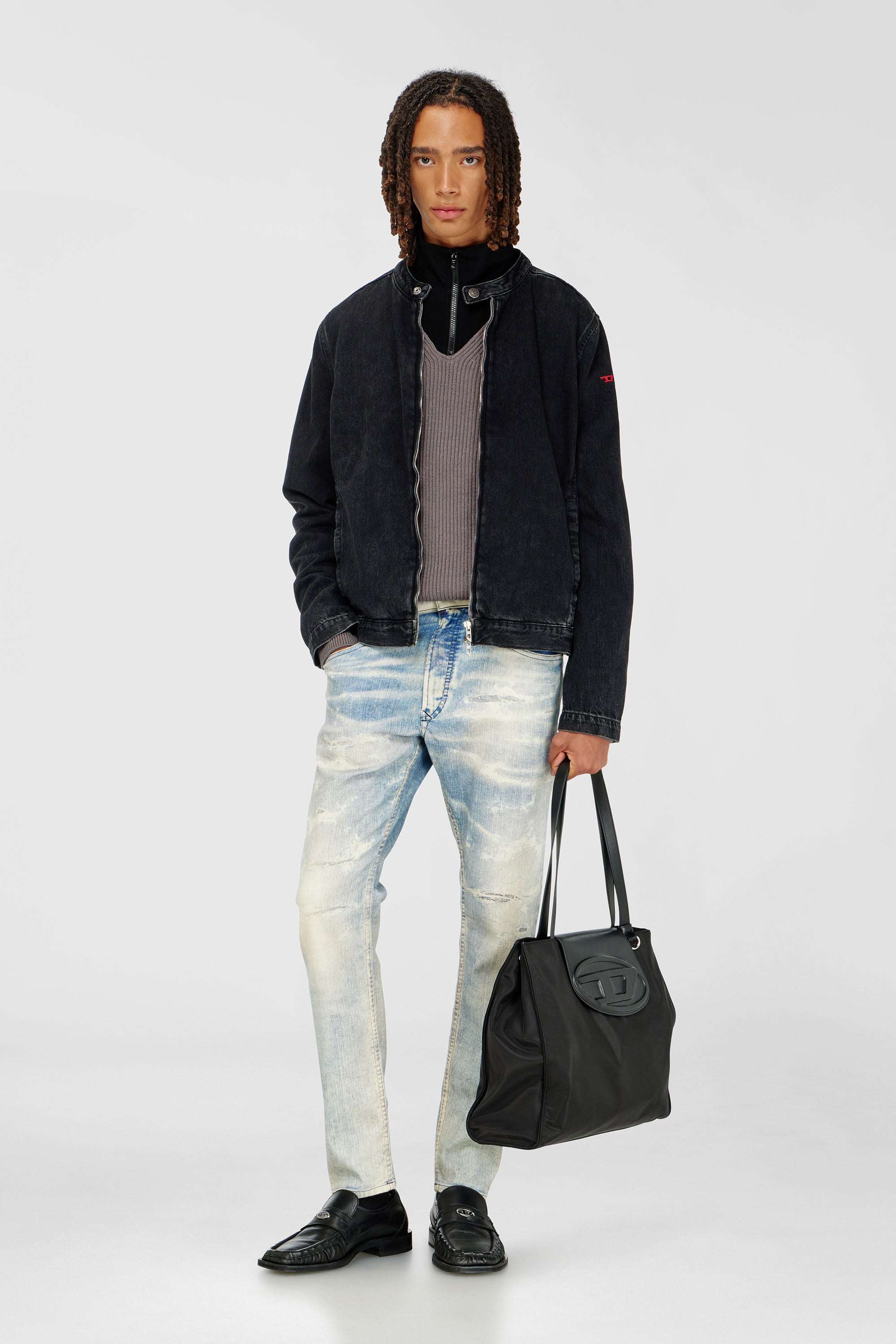 Diesel - 1DR TOTE E/W, 1DR - Sac shopping en nylon avec rabat en cuir Mixte in Noir - 1