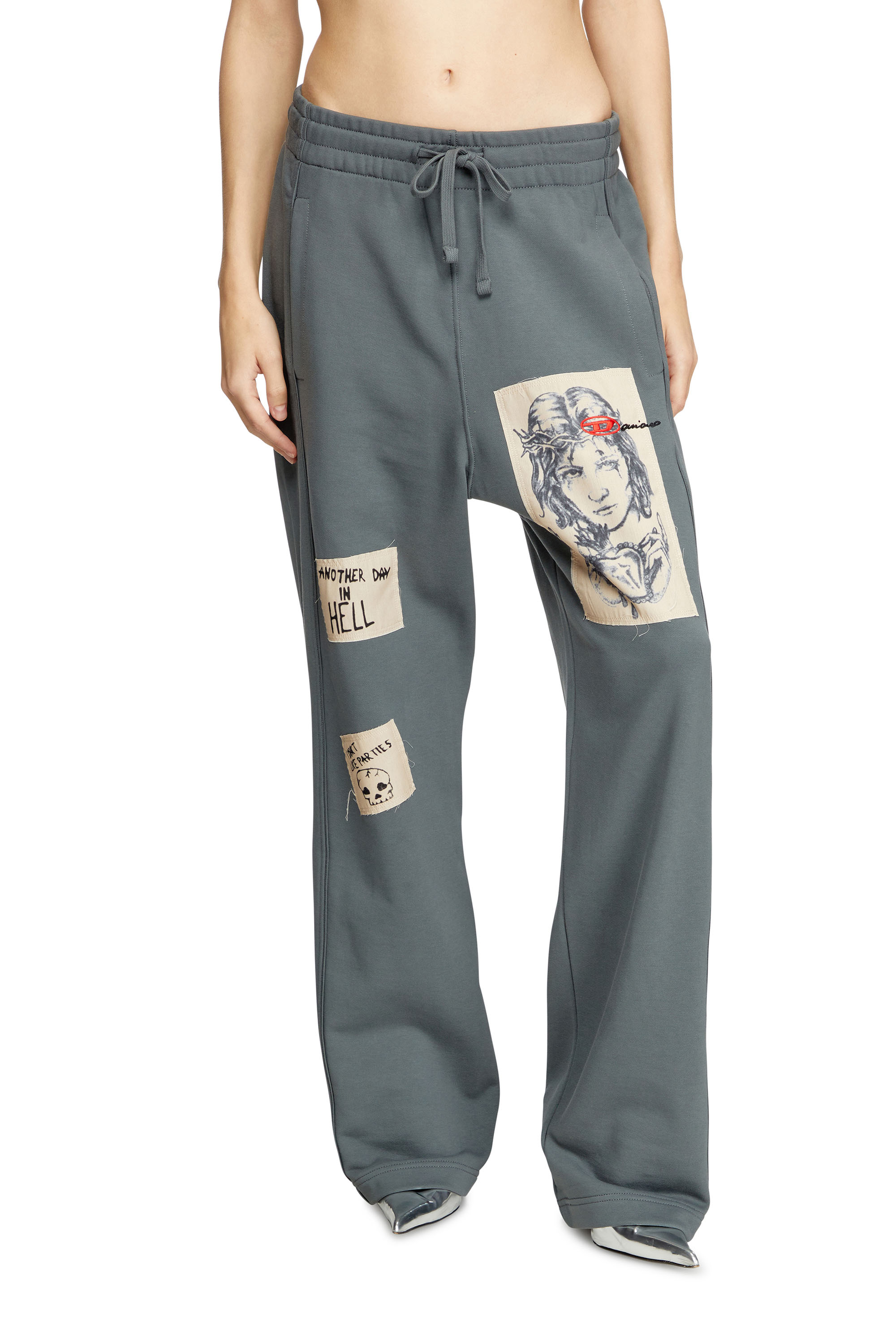 Diesel - P-MARTYANS-DD, Pantalon de survêtement avec empiècements tatouage Mixte in Gris - 6