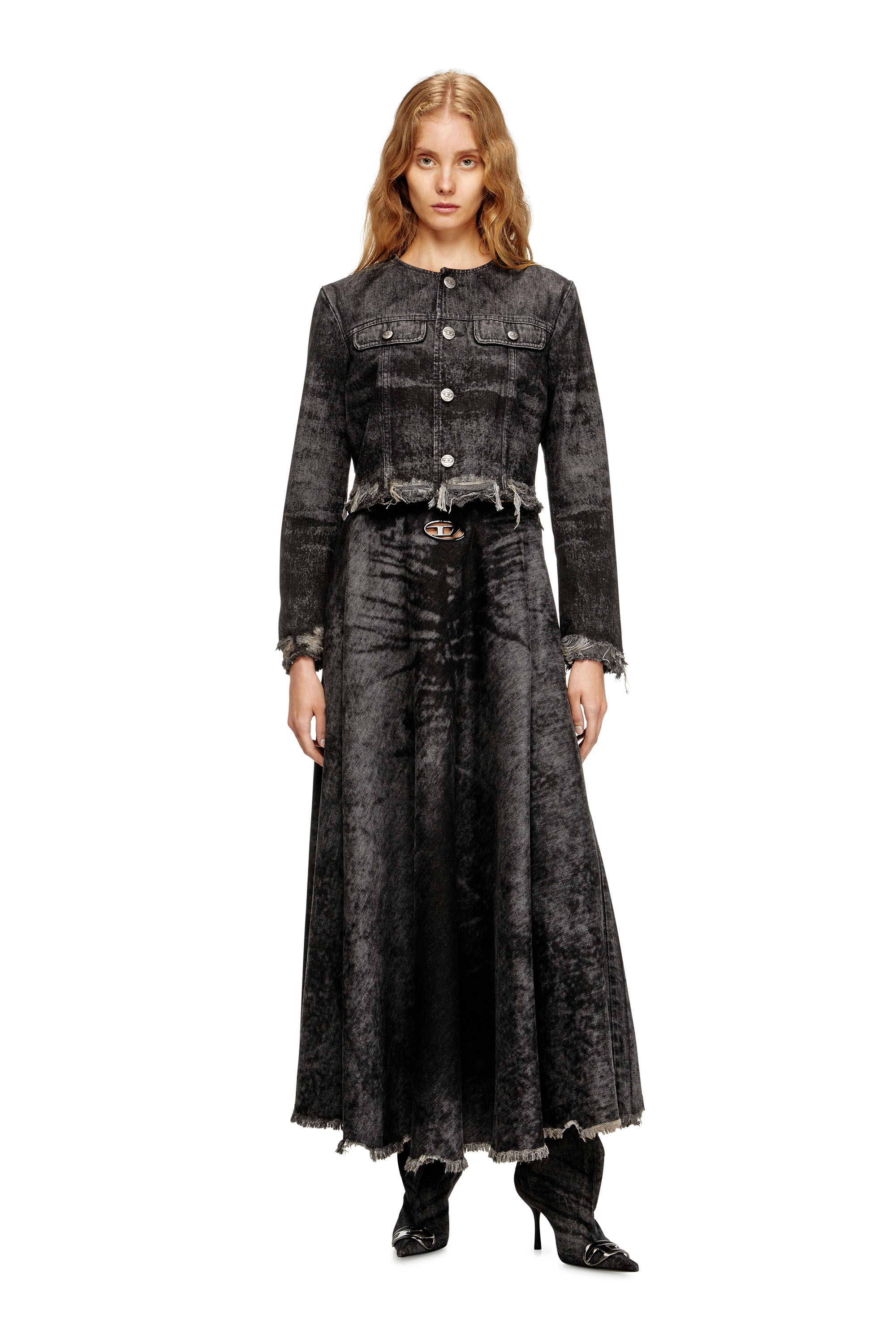 DE-HANNIE-FSH, Nero Diesel - DE-HANNIE-FSH, Gonna a ruota in denim e canapa laserato Donna in Nero - 1