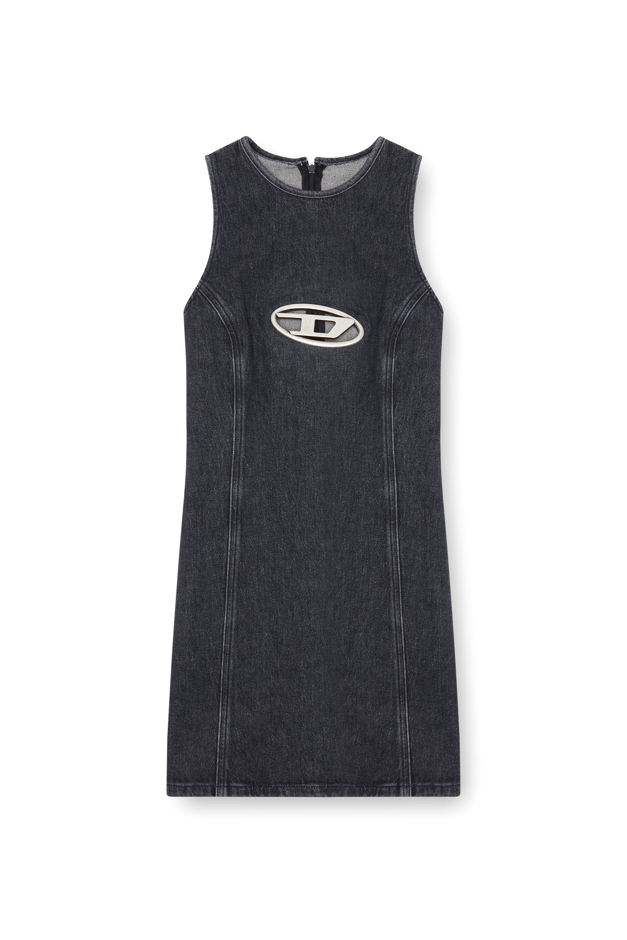 Diesel - DE-FERRIZ-FSD, Femme Mini-robe utility en denim avec plaque Oval D in Noir - Image 2