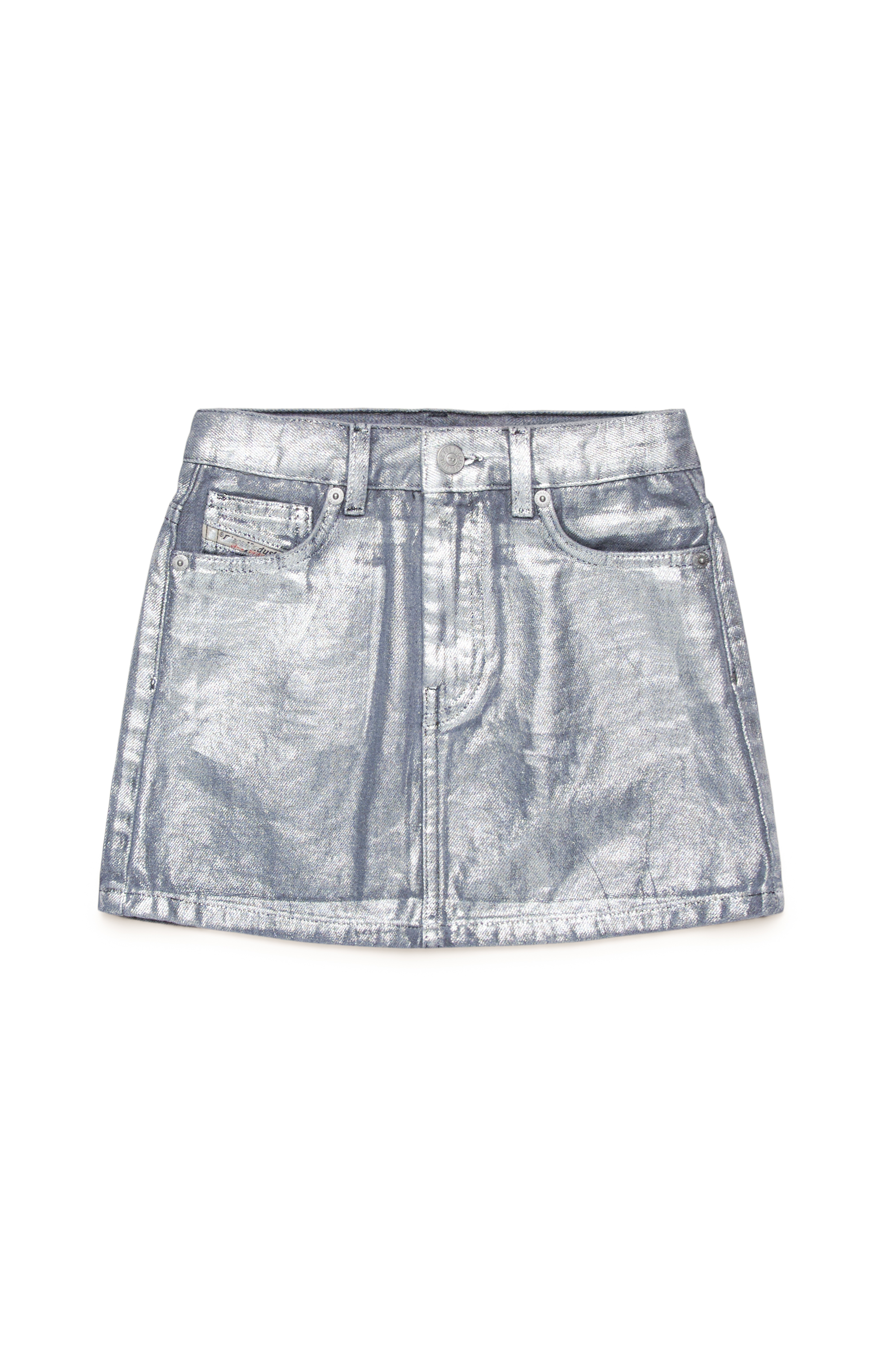 Diesel - GIANNA, Damen Minirock aus beschichtetem Metallic-Denim in Silber - Image 1