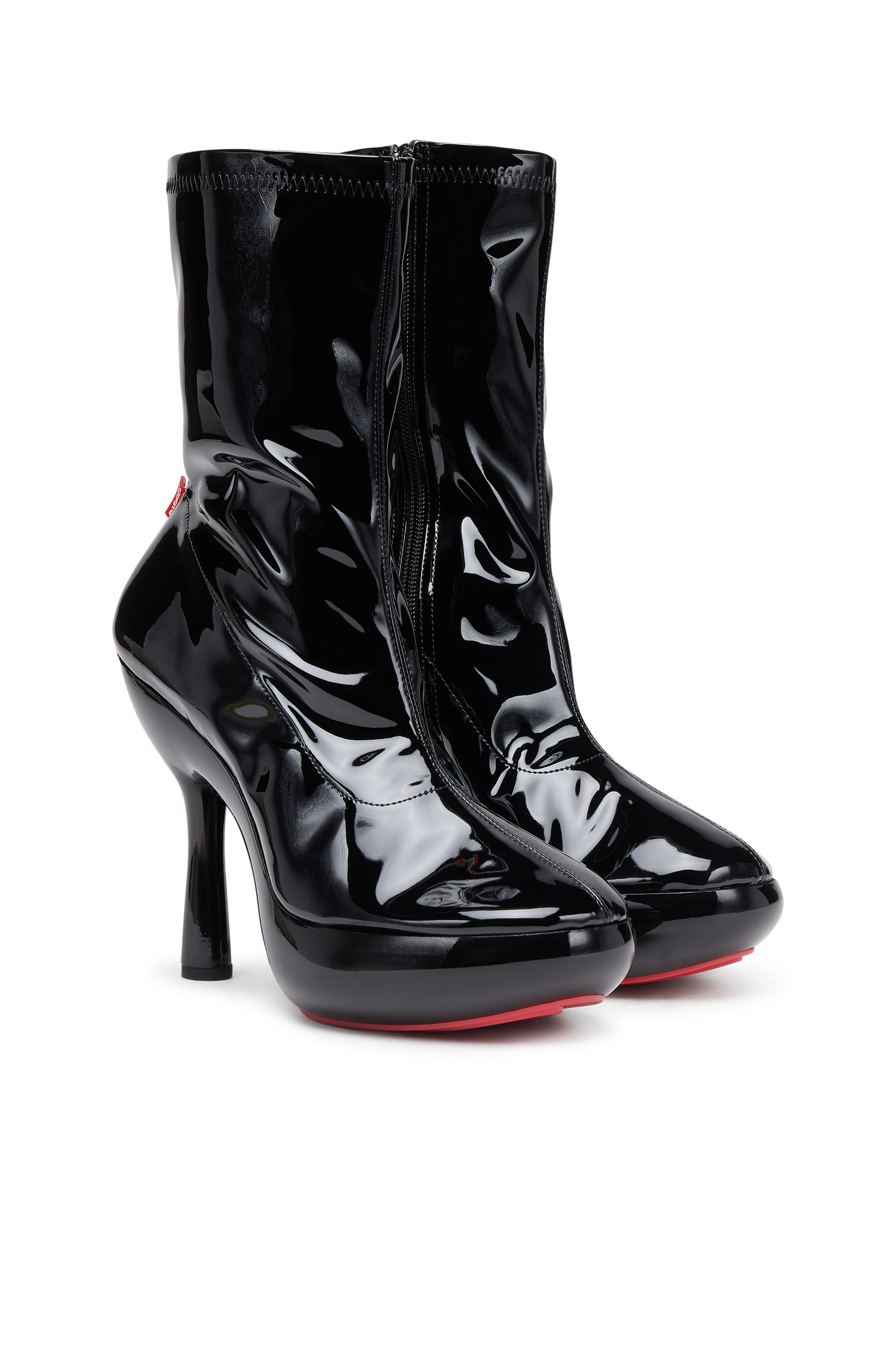 Diesel - D-LAKE PLATFORM MIDB ZIP  STRETCH, D-Lake-Stivaletti platform in PU stretch glossy Donna in Nero - 3
