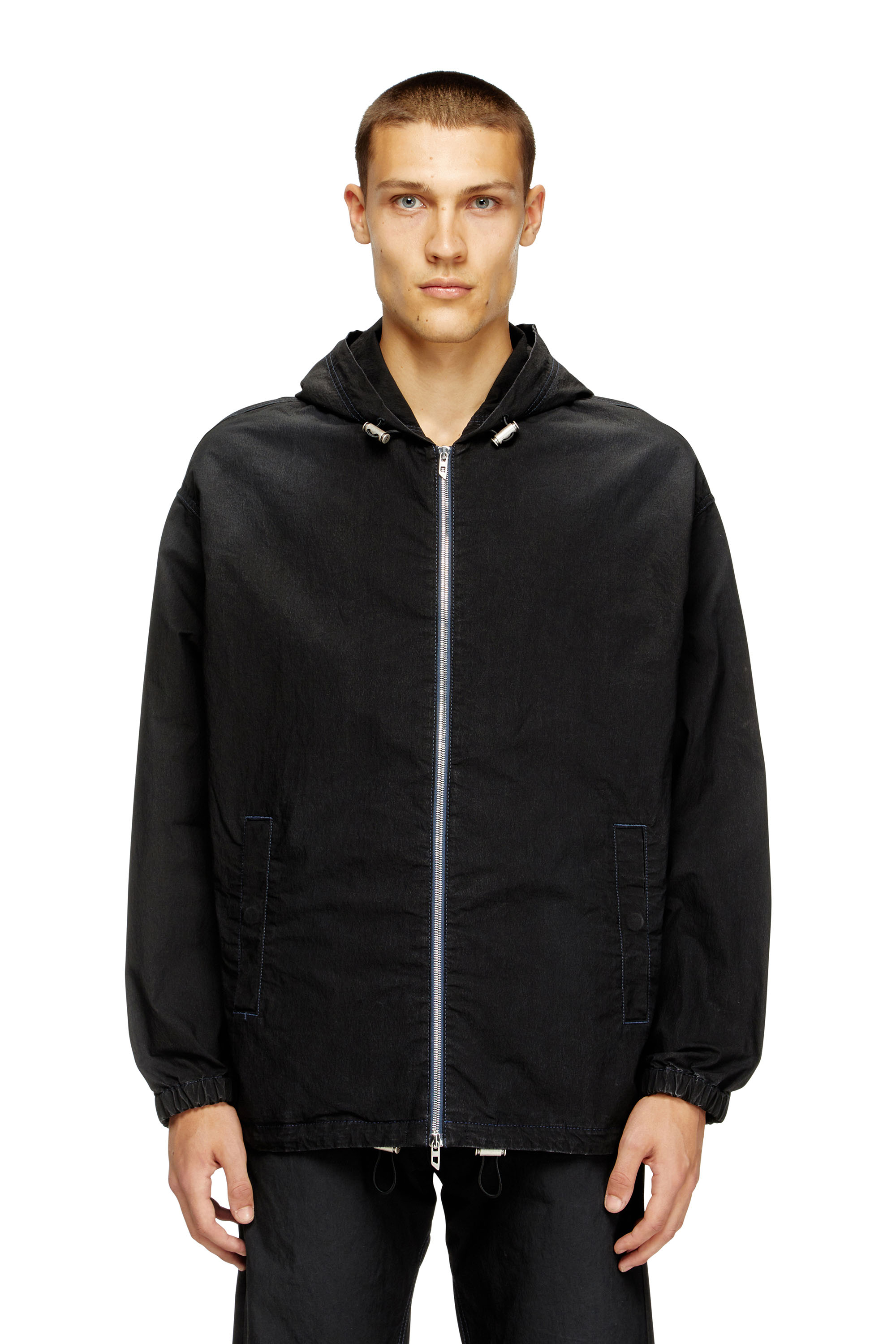 Diesel - D-WYNNY JOGG, Herren Technische Jacke aus JoggJeans mit Kapuze in Schwarz/Dunkelgrau - 1