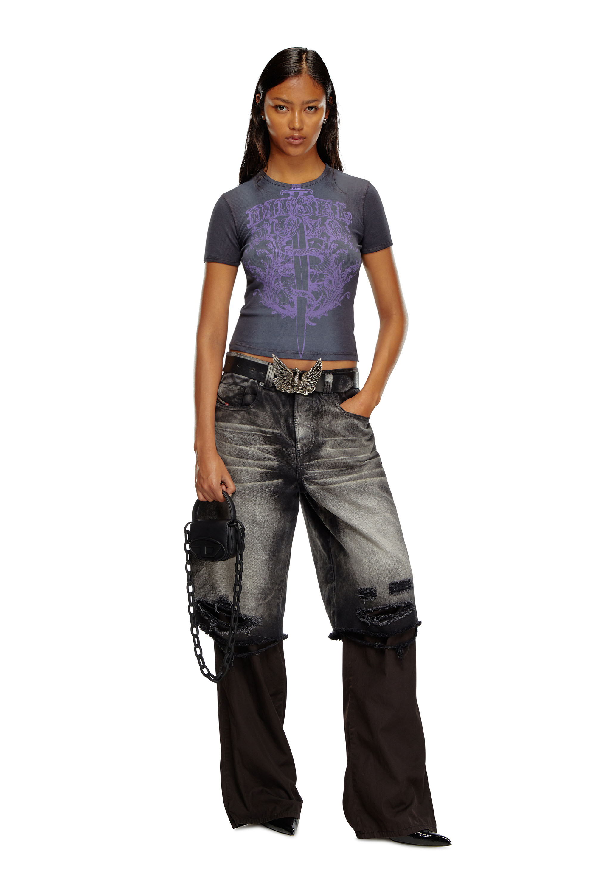 Diesel - T-ELE-LONG-P1, Femme T-shirt côtelé avec imprimé épée Diesel in Polychrome - Image 2
