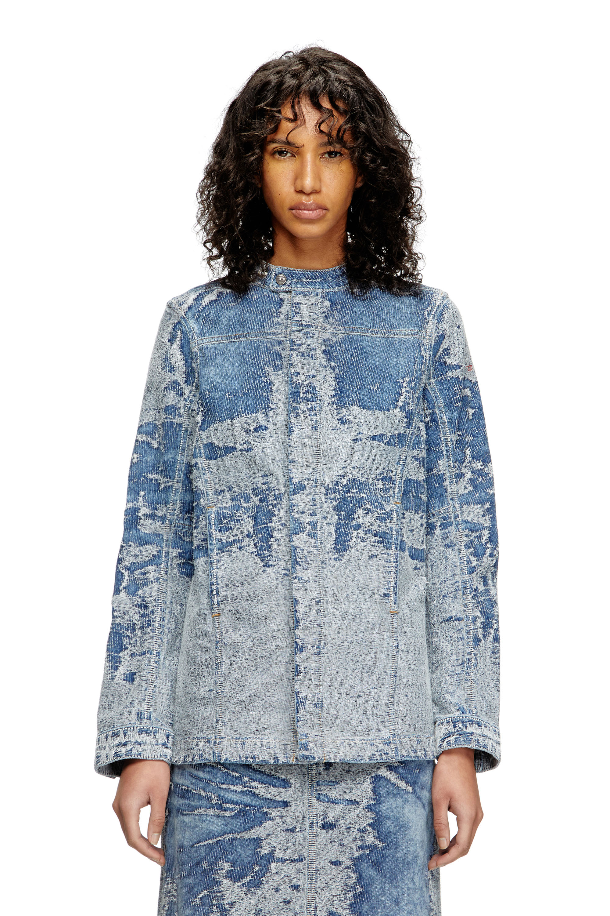 Diesel - DE-MOR-S1, Damen Jacke aus vielgetragenem Jacquard-Denim in Mittelblau - 1