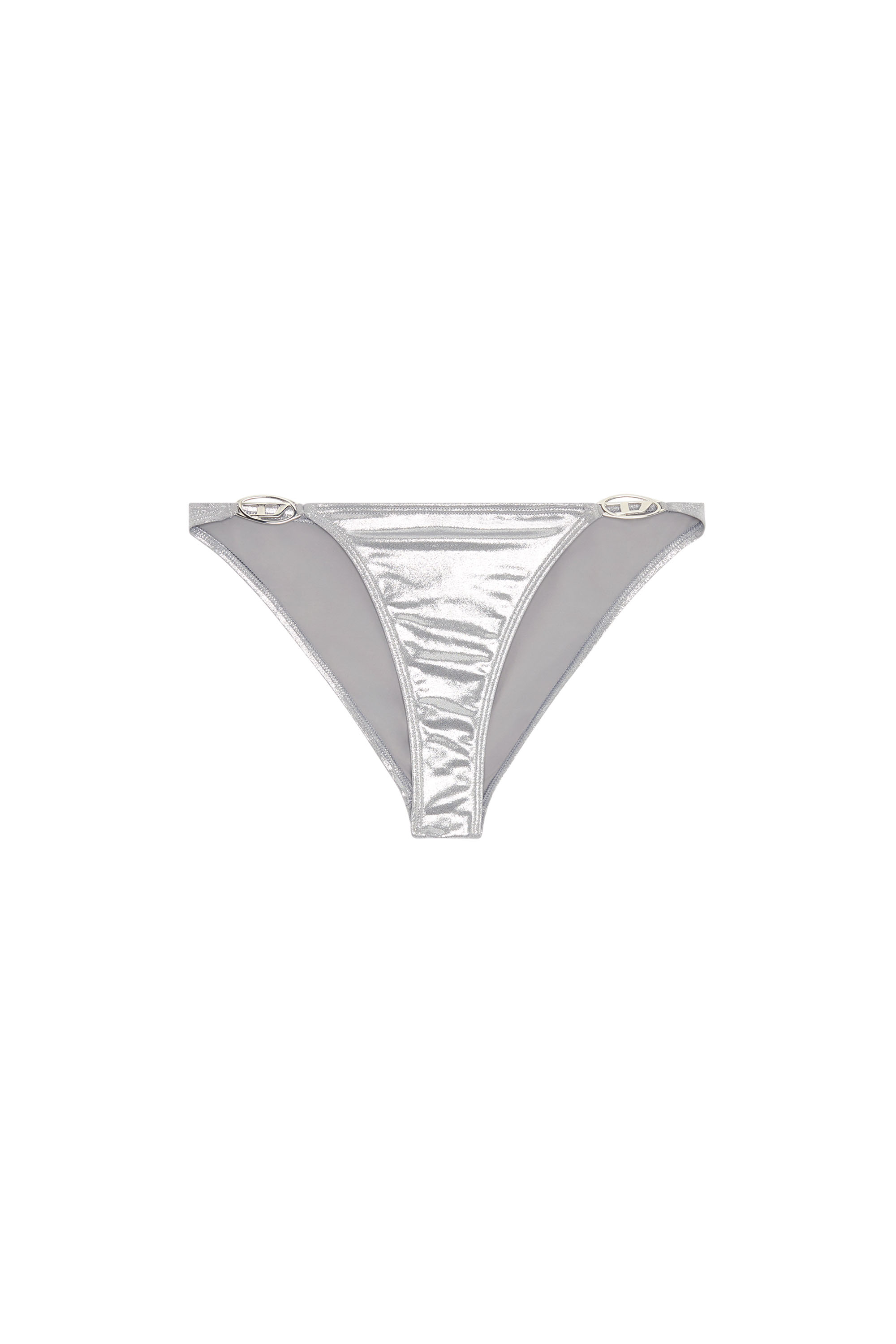 Diesel - BFPN-IRINA-O, Femme Bas de bikini métallisé avec plaques à logo in Gris argenté - Image 4