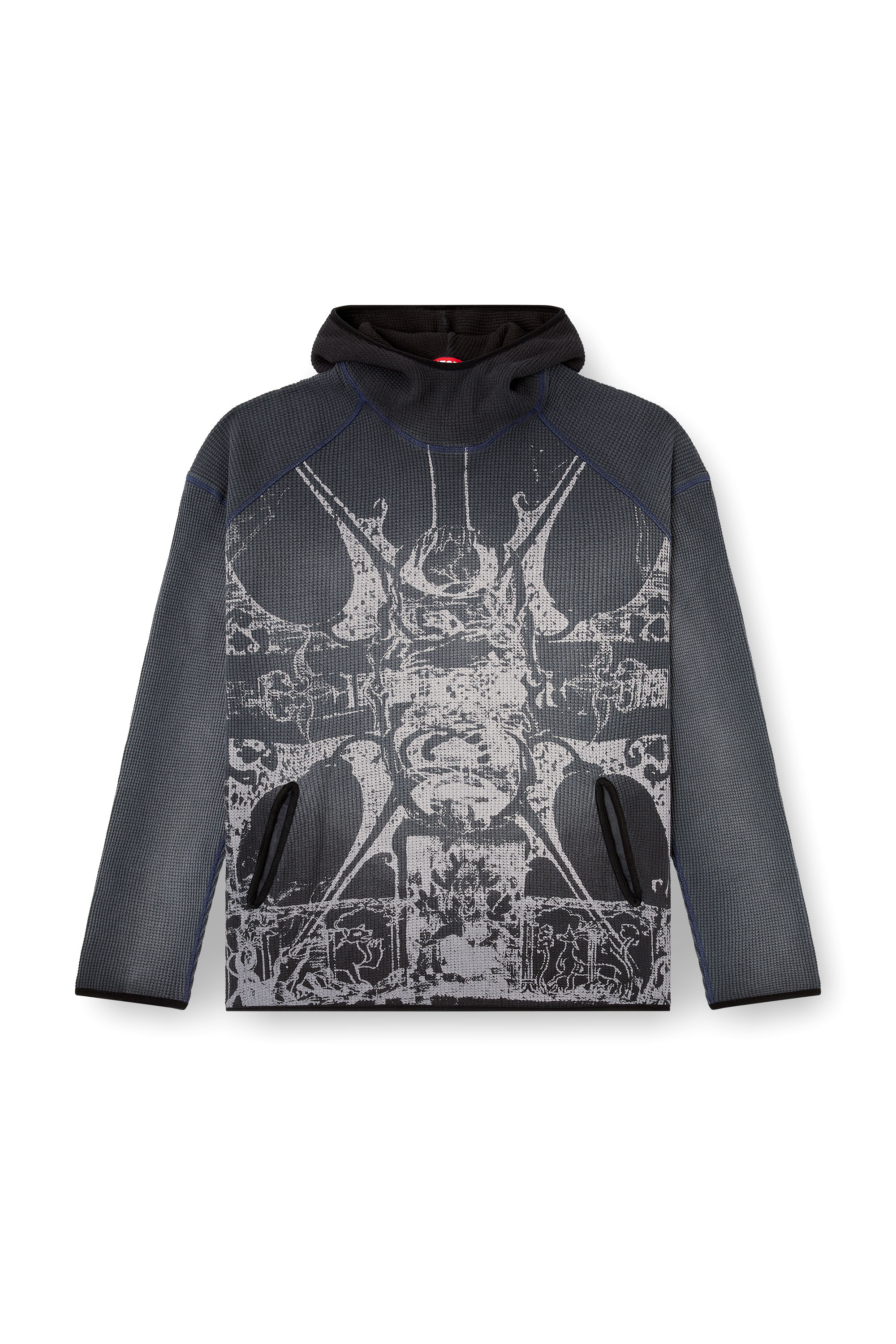 Diesel - S-WAF-HOOD-NEW, Sweat-shirt à capuche délavé en tissu gaufré avec imprimé graphique Homme in Noir - 3