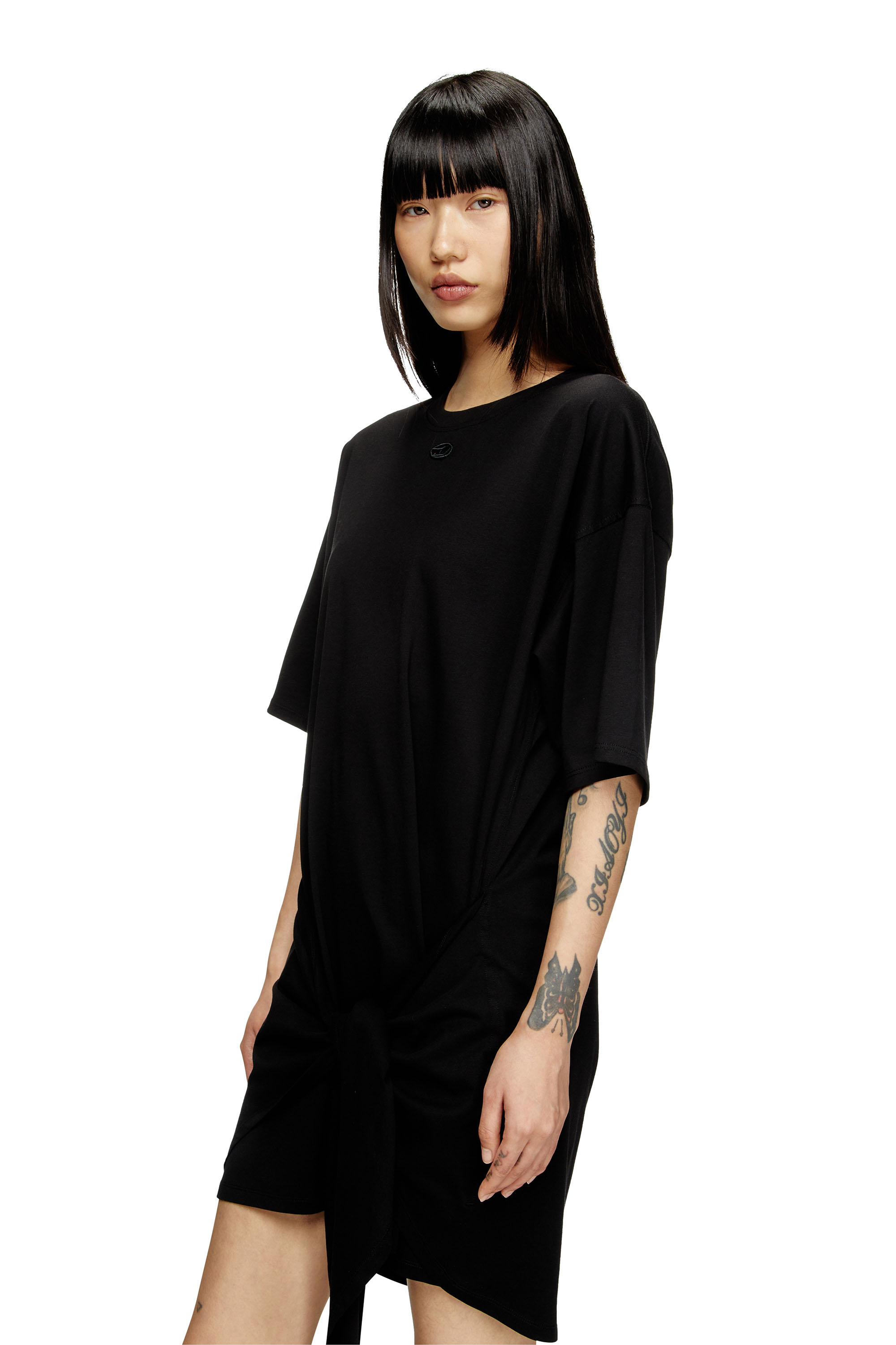 Diesel - D-EIVOR, Damen T-Shirt-Kleid mit Bindeband auf der Vorderseite in Schwarz - 4