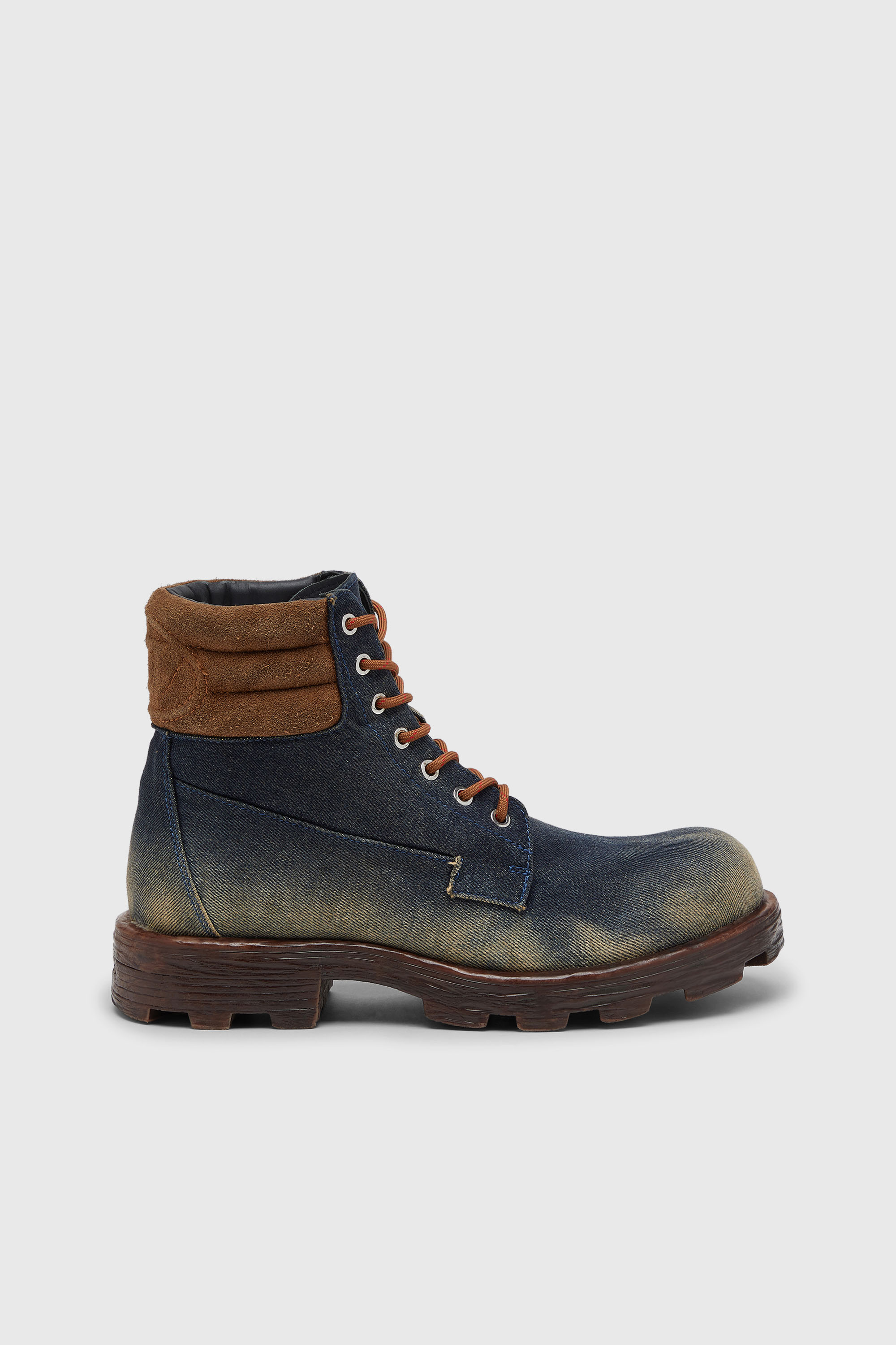 Diesel - D-HAMMER LACE UP, D-Hammer-Bottes de combat en denim et su&egrave;de Homme in Bleu - 1