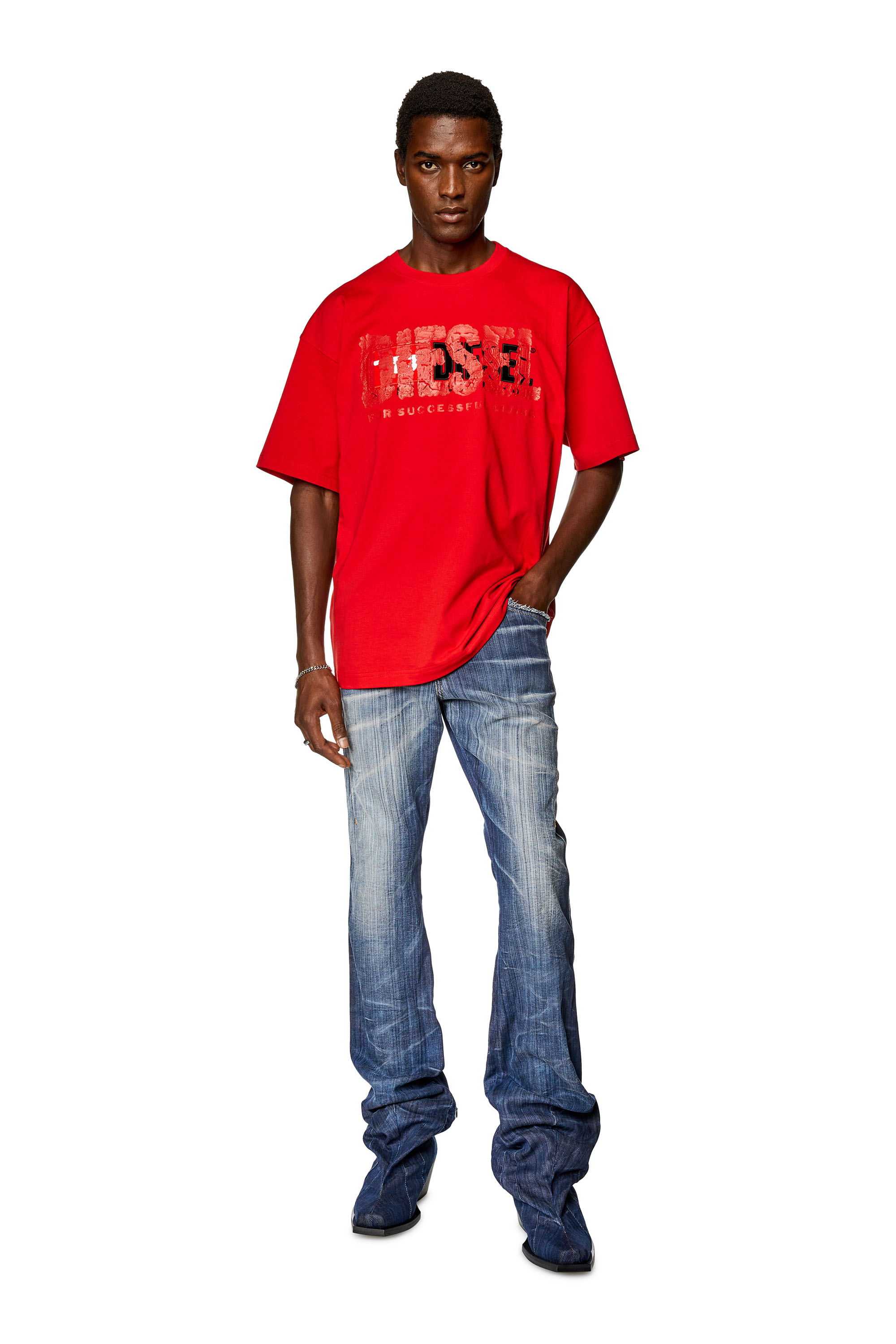 Diesel - T-NABEL-M1, Herren T-Shirt mit dualem Logo in Rot - Image 2