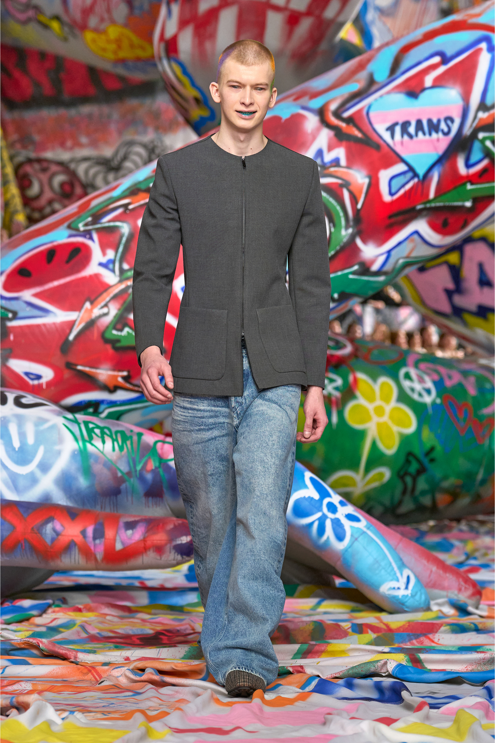 Diesel - J-CESAR-NEO, Giacca senza colletto in tessuto in neoprene doppio Uomo in Grigio - 3