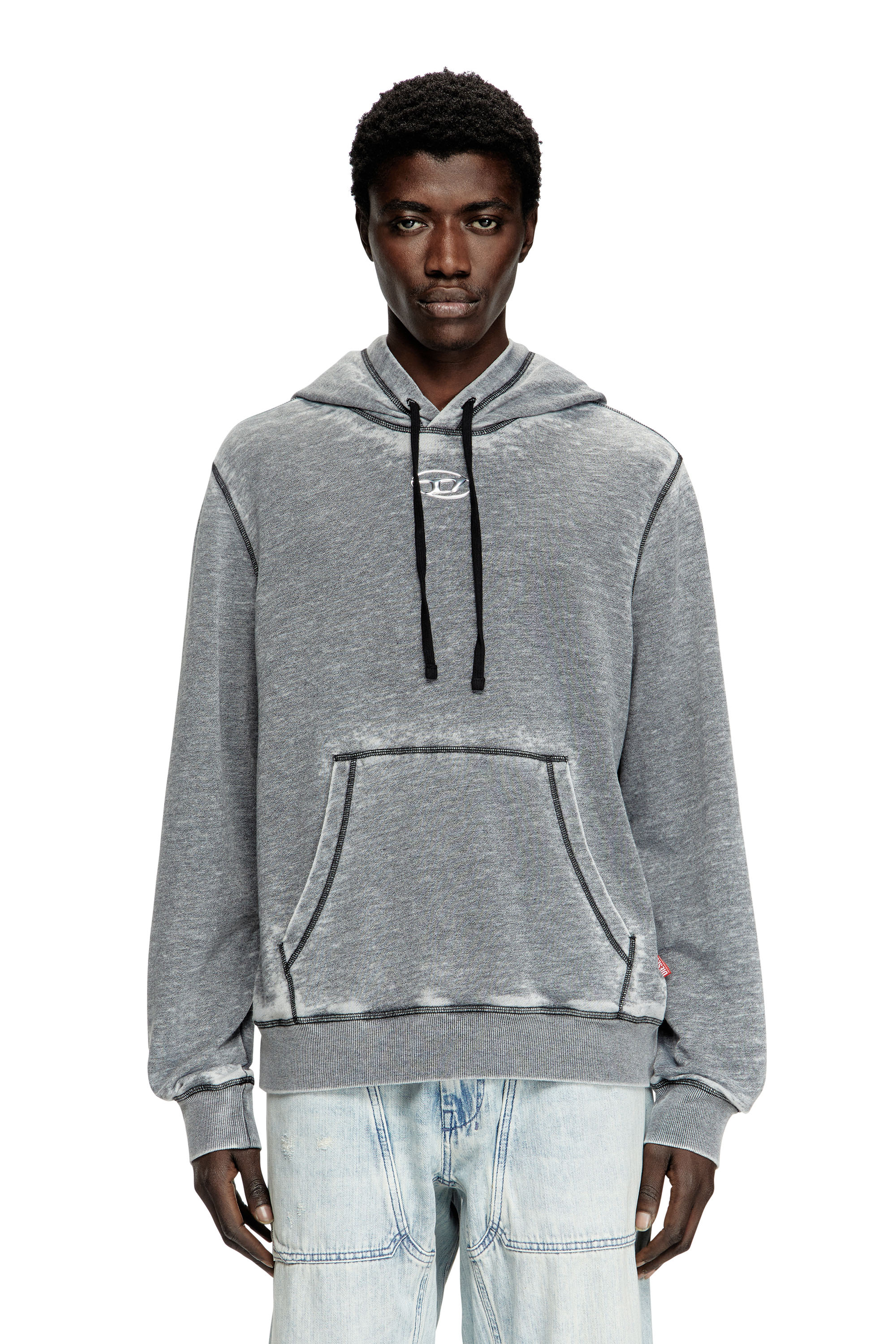 Diesel - S-GINN-HOOD-PAK, Hoodie con burnout e logo effetto cromato Uomo in Grigio - 1