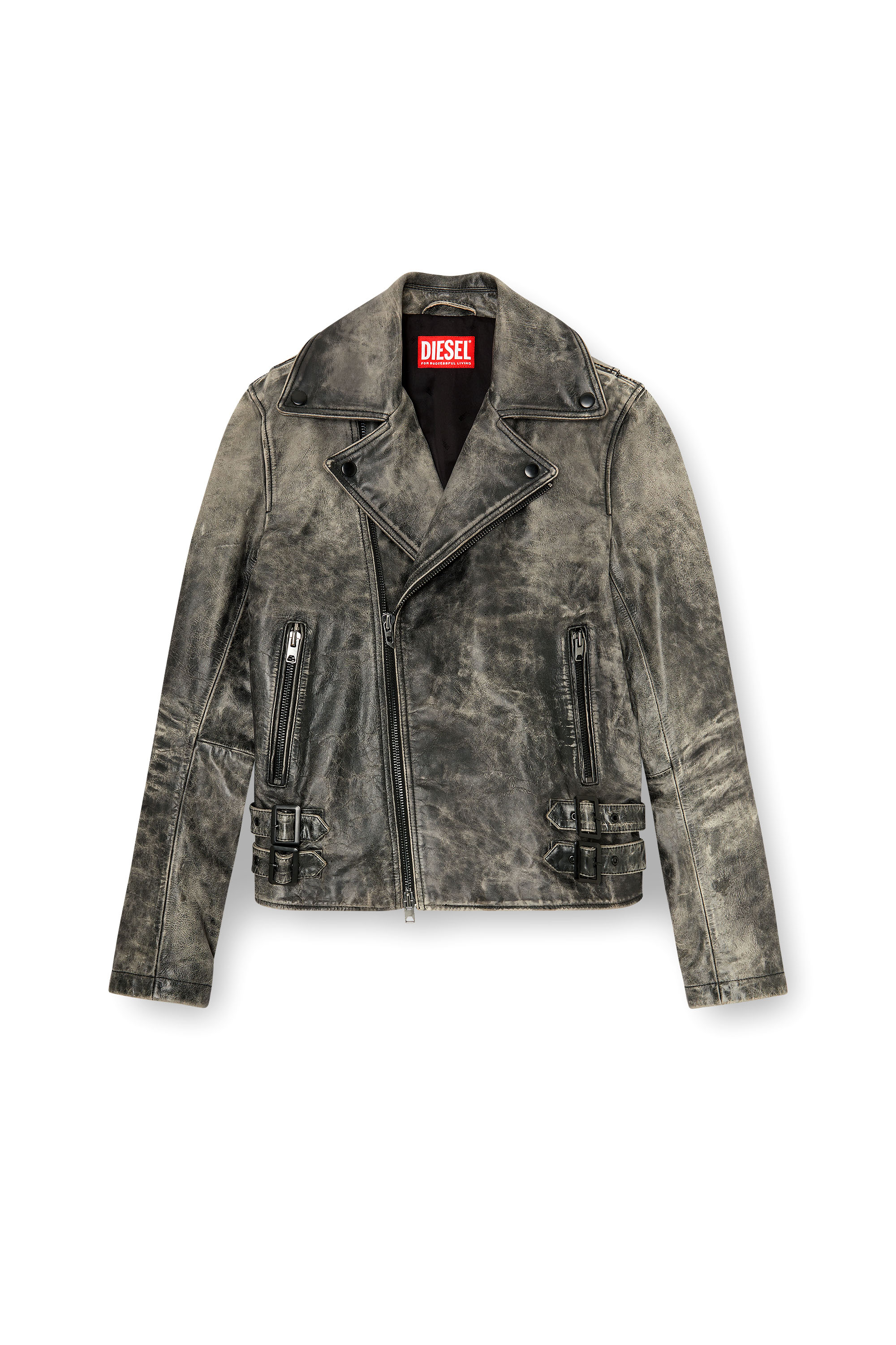 Diesel - L-EON-CJCM, Giacca biker in pelle lavorata Uomo in Grigio - 3