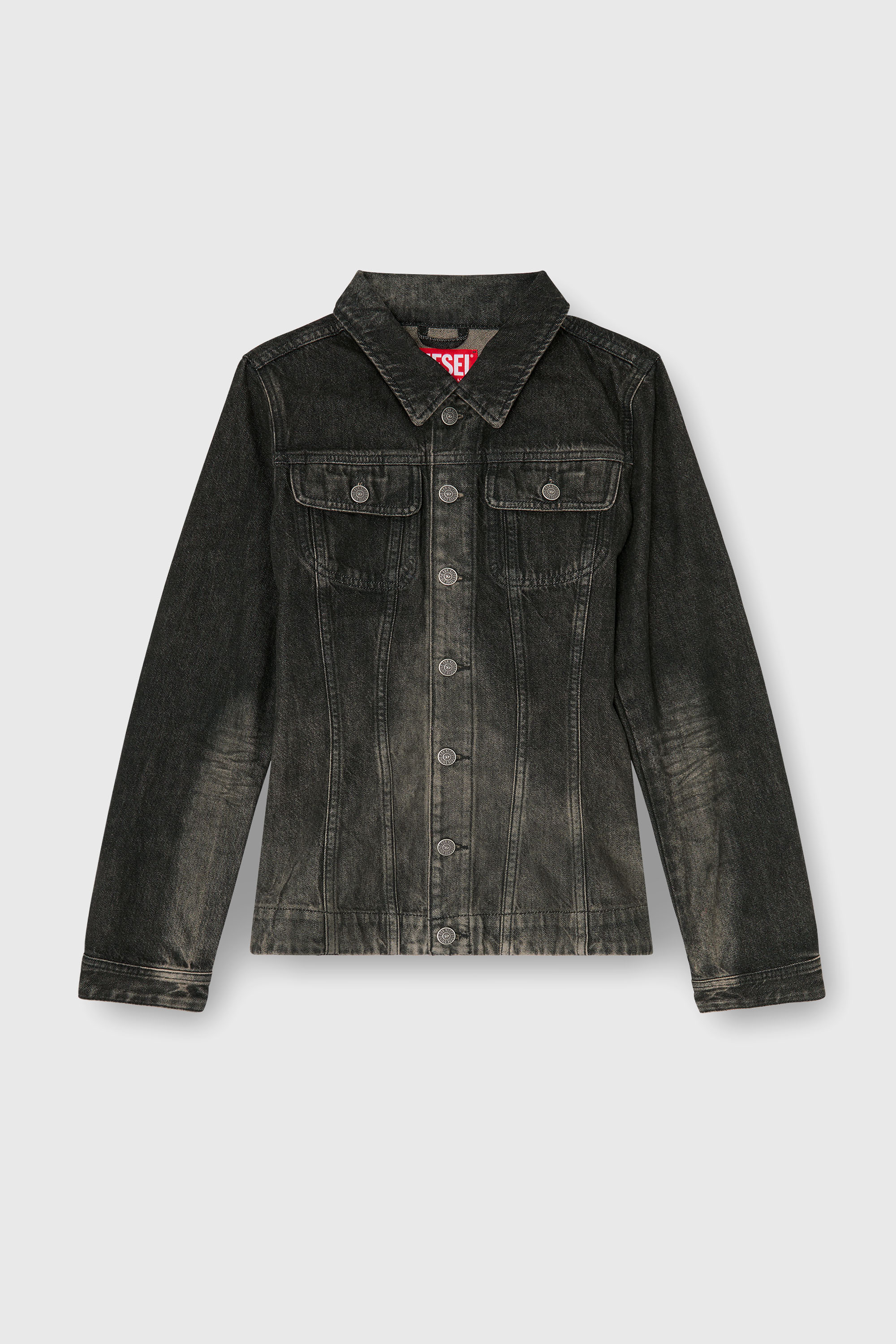 Diesel - DE-KATERIN-FSJ, Veste trucker ajust&eacute;e en denim effet us&eacute; Femme in Noir - 2