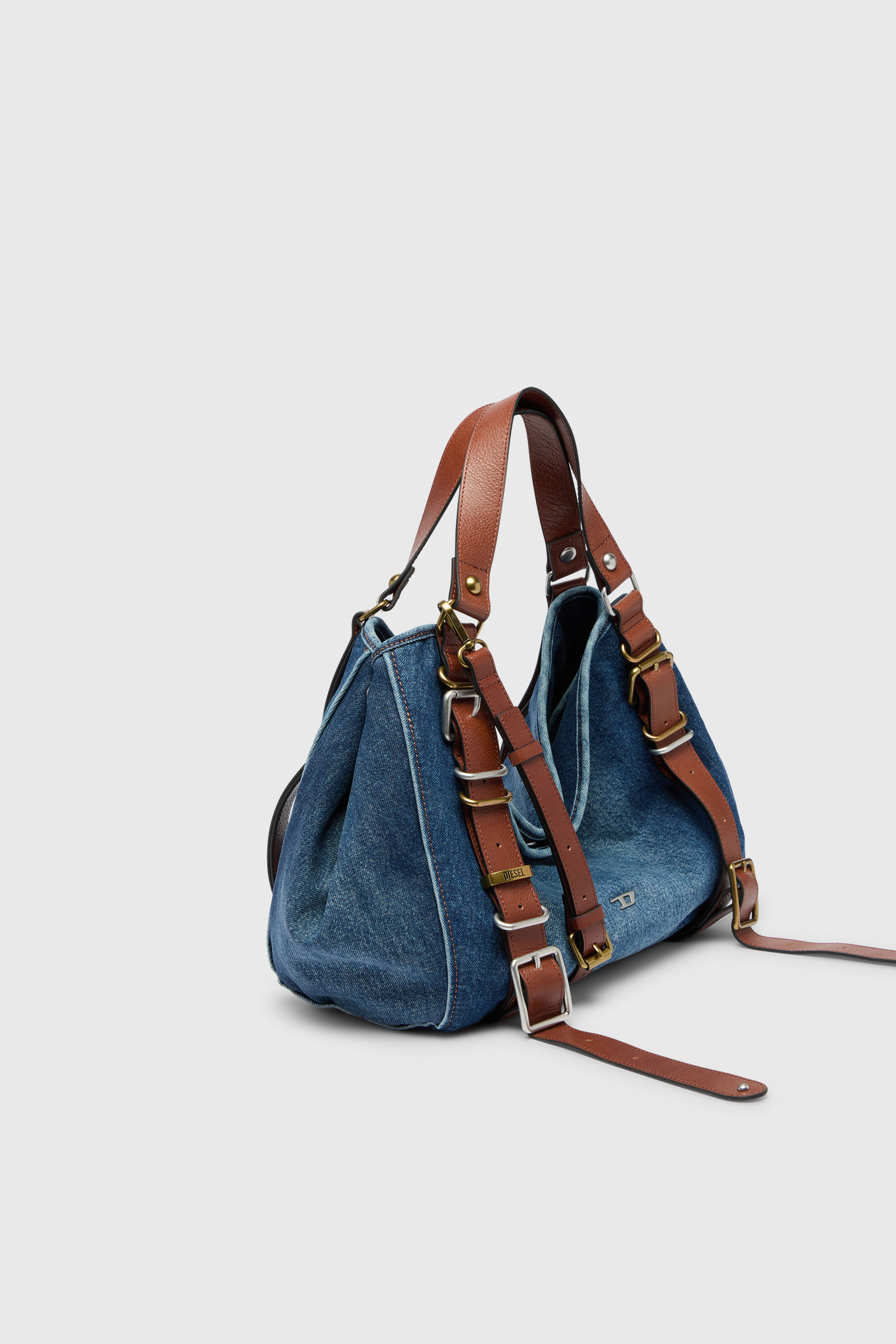 Diesel - D-ONE TOPHANDLE M, D-One-Borsa media a mano in denim e pelle Donna in Blu - 3