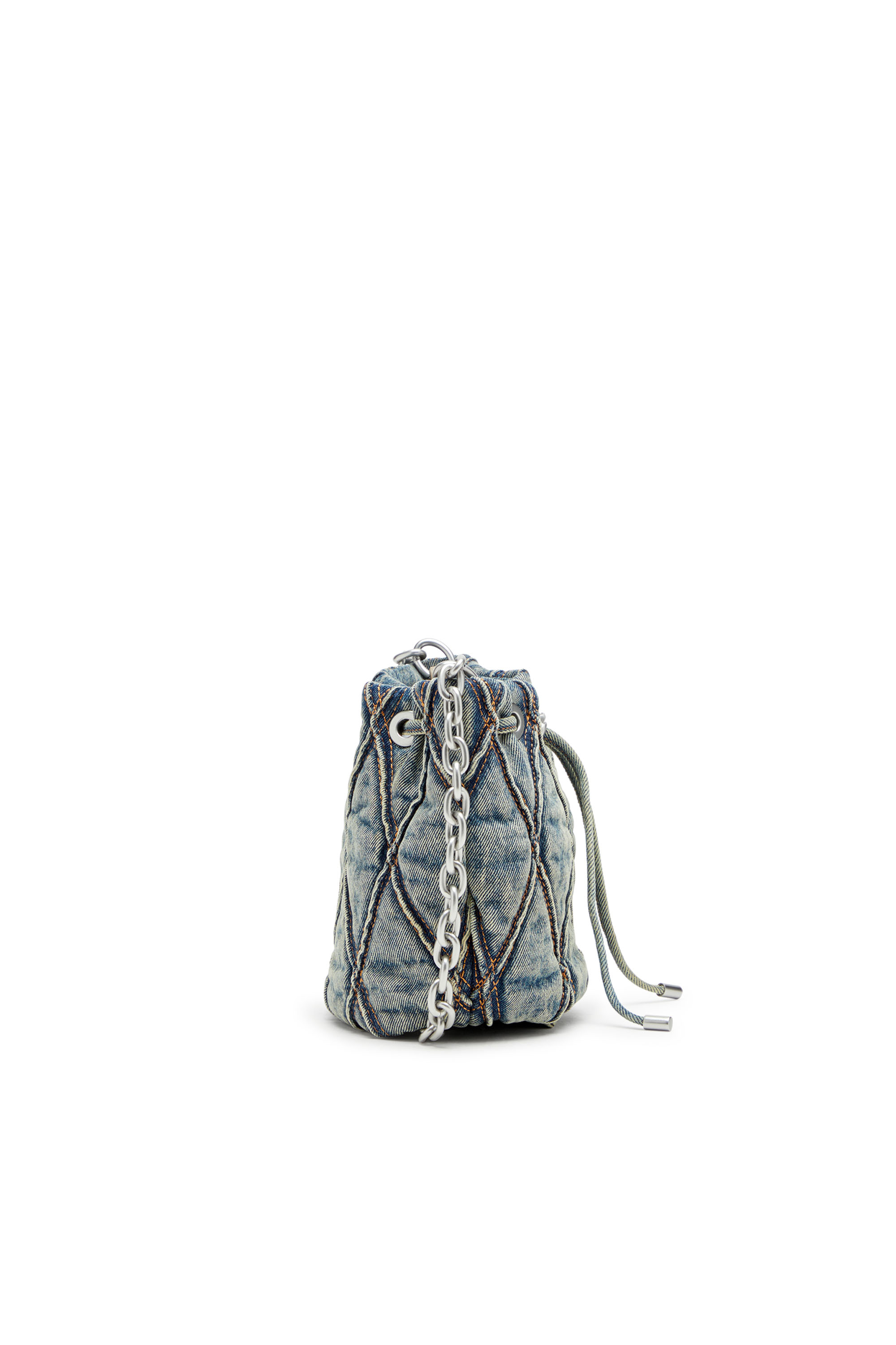 Diesel - CHARM-D BUCKET S, Charm-D S-Mini sac seau en denim matelass&eacute; &agrave; motif losange Femme in Bleu - 5