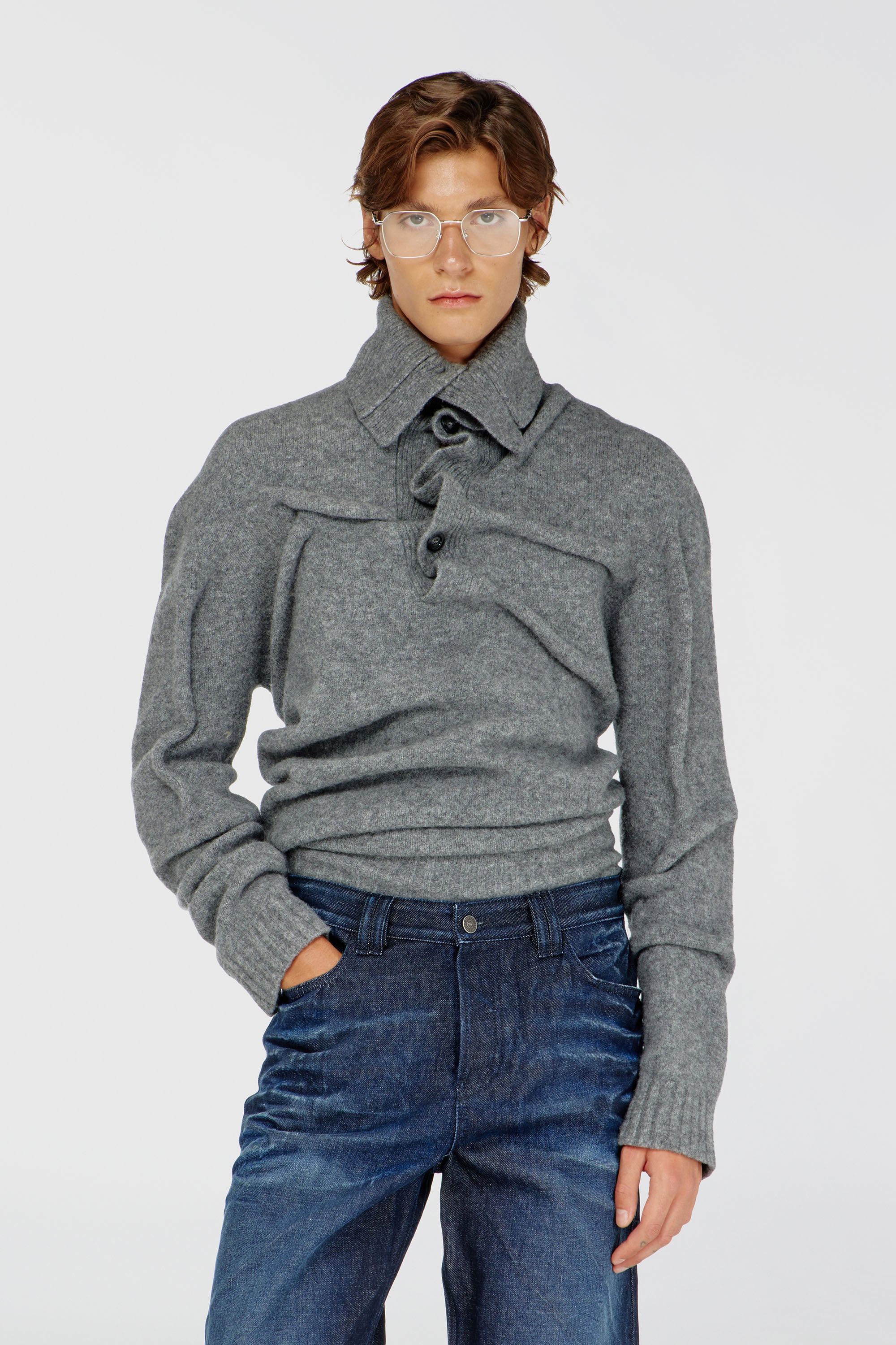 Diesel - K-ANDREW, Herren Pullover mit Knopfleiste aus gekochtem, geknittertem Strick in null - 1