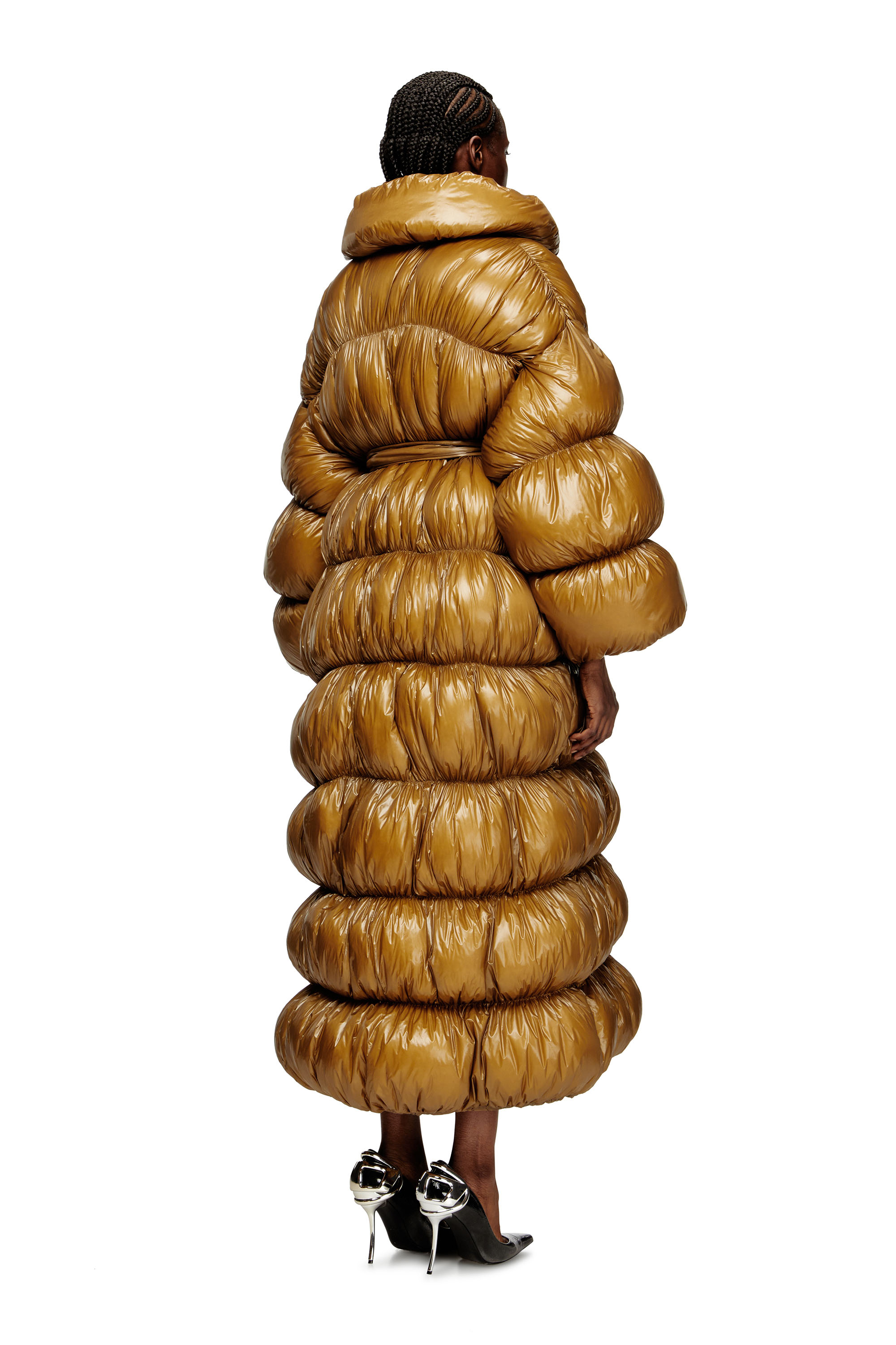 W-INONA-LONG, Brown Diesel - W-INONA-LONG, Woman's Quilted down coat with belt in Brown - 4