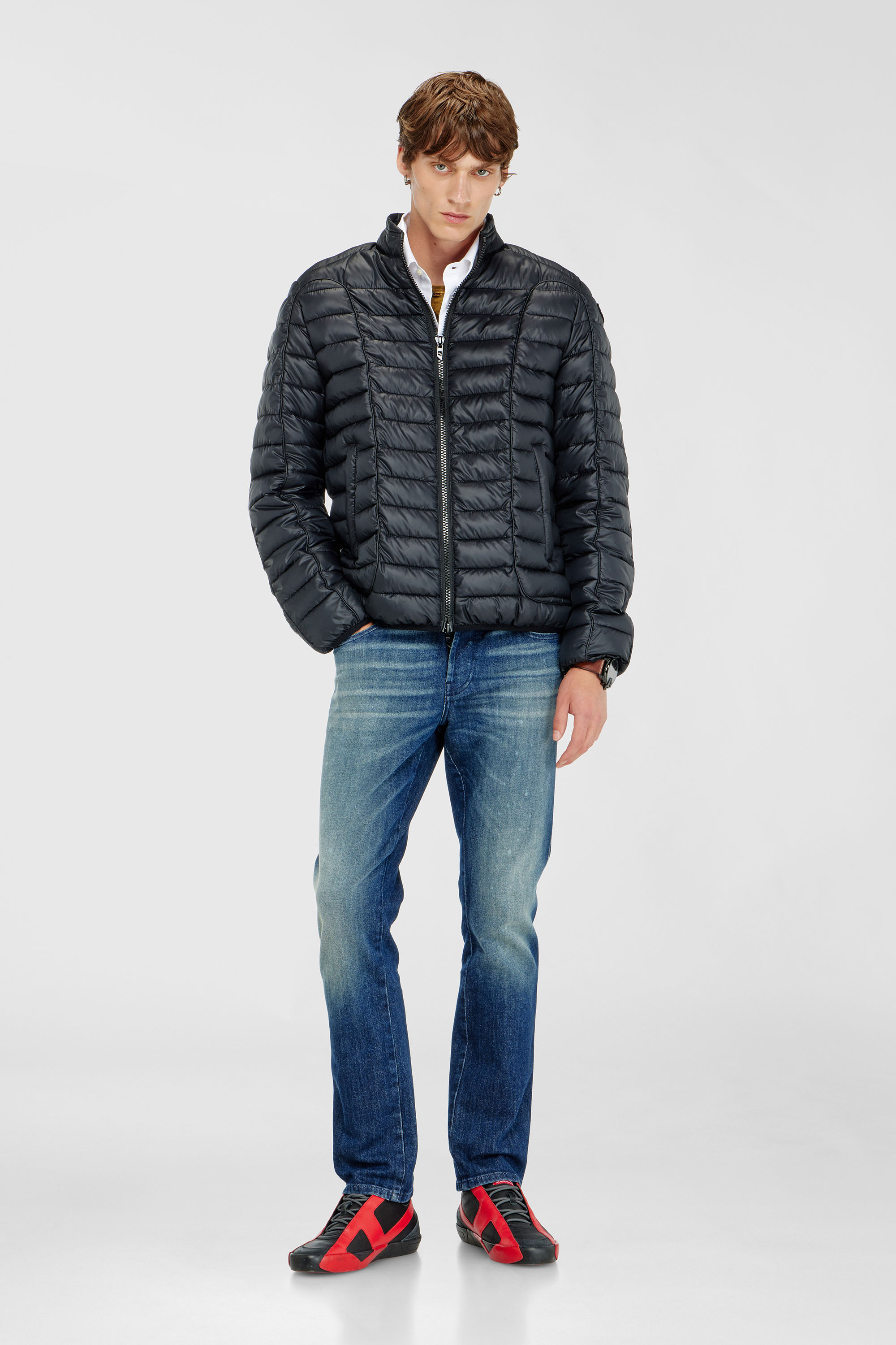 Diesel - W-PILOT-WRD, Piumino stile biker con profili tono su tono Uomo in Nero - 2