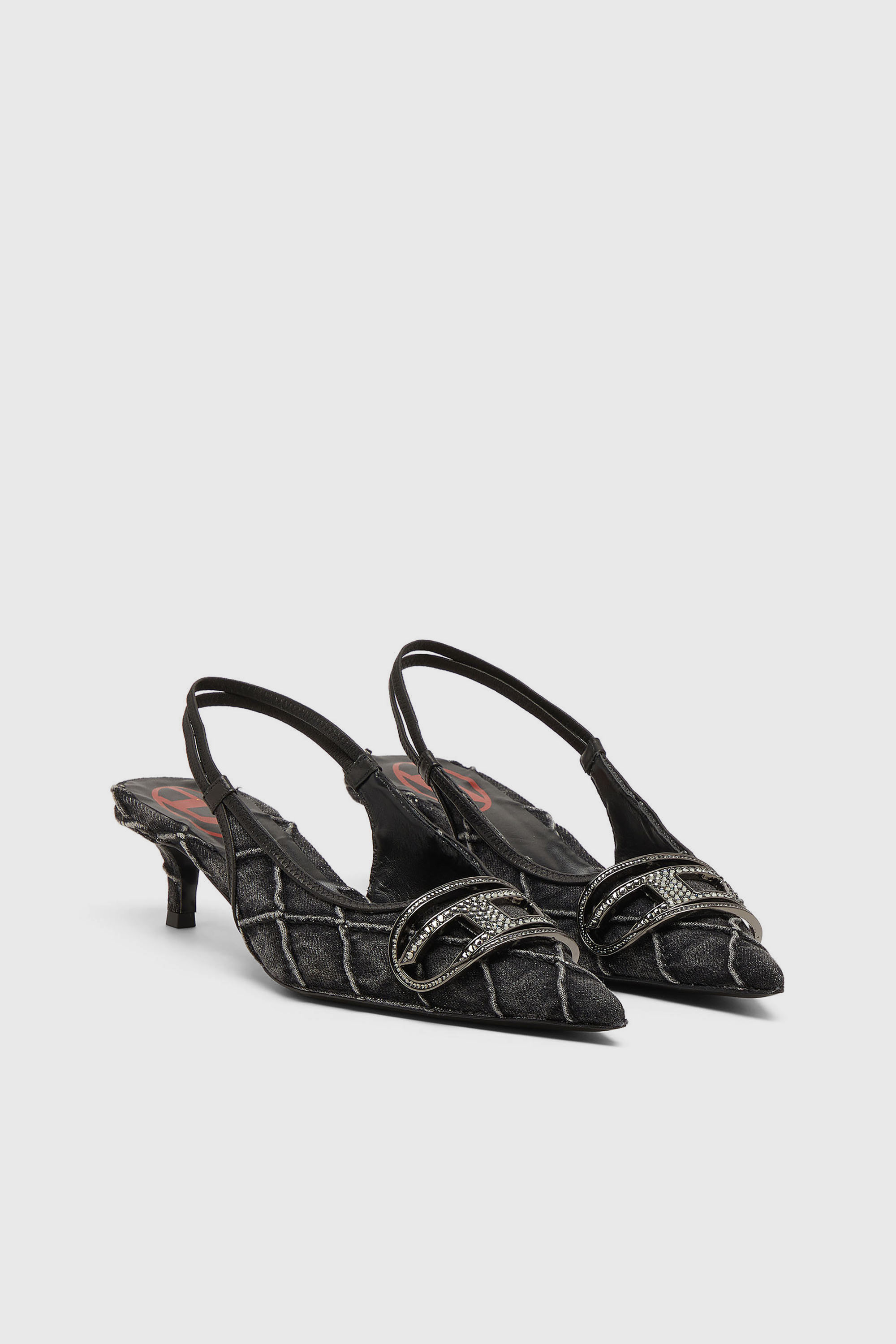 Diesel - D-VENUS SB 40, D-Venus-Crystal-logo escarpins slingback en denim matelass&eacute; Femme in Noir - 2