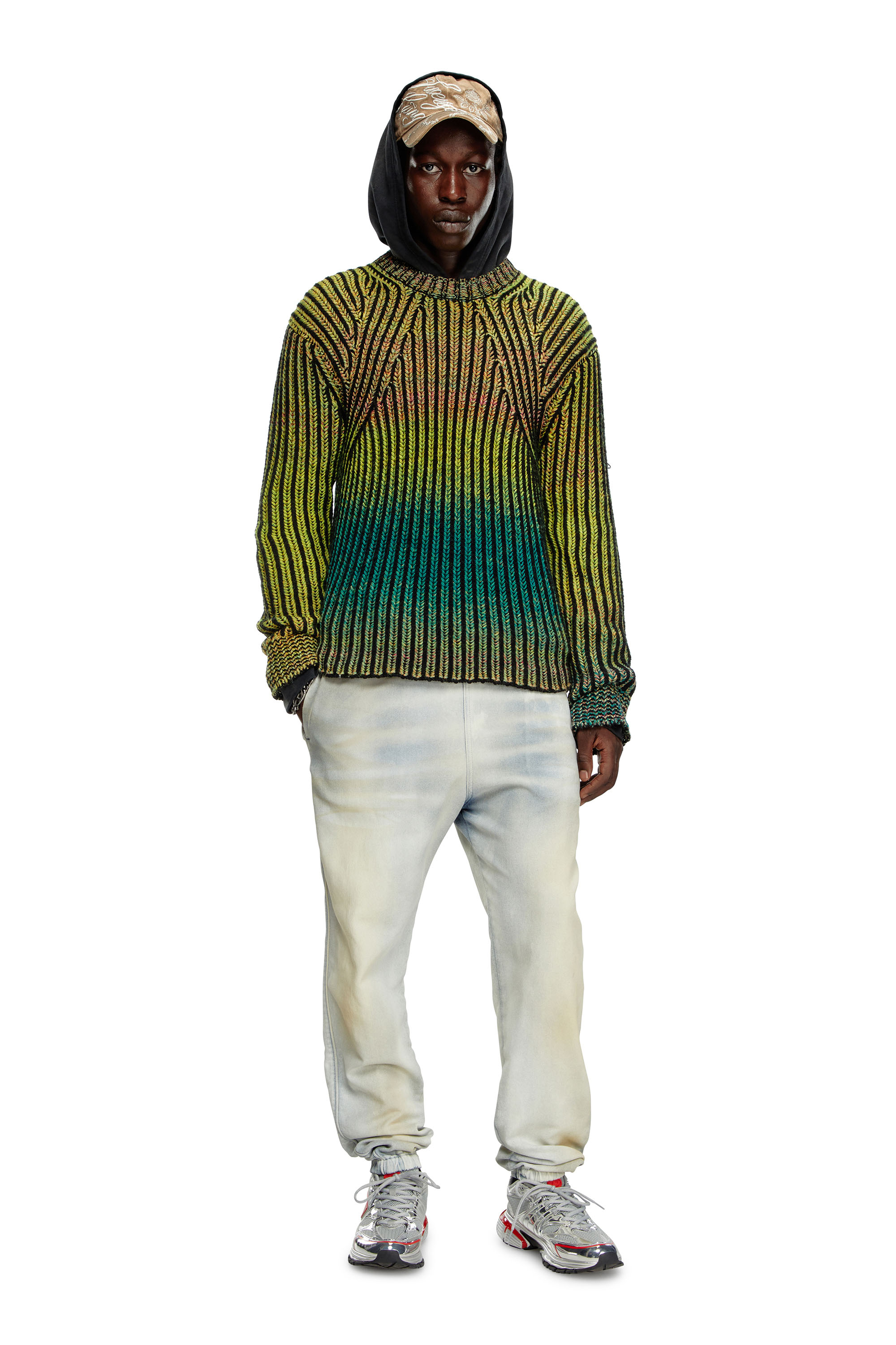 Diesel - K-OAKLAND-A, Uomo Striped ribbed jumper in wool blend in Verde - Image 2