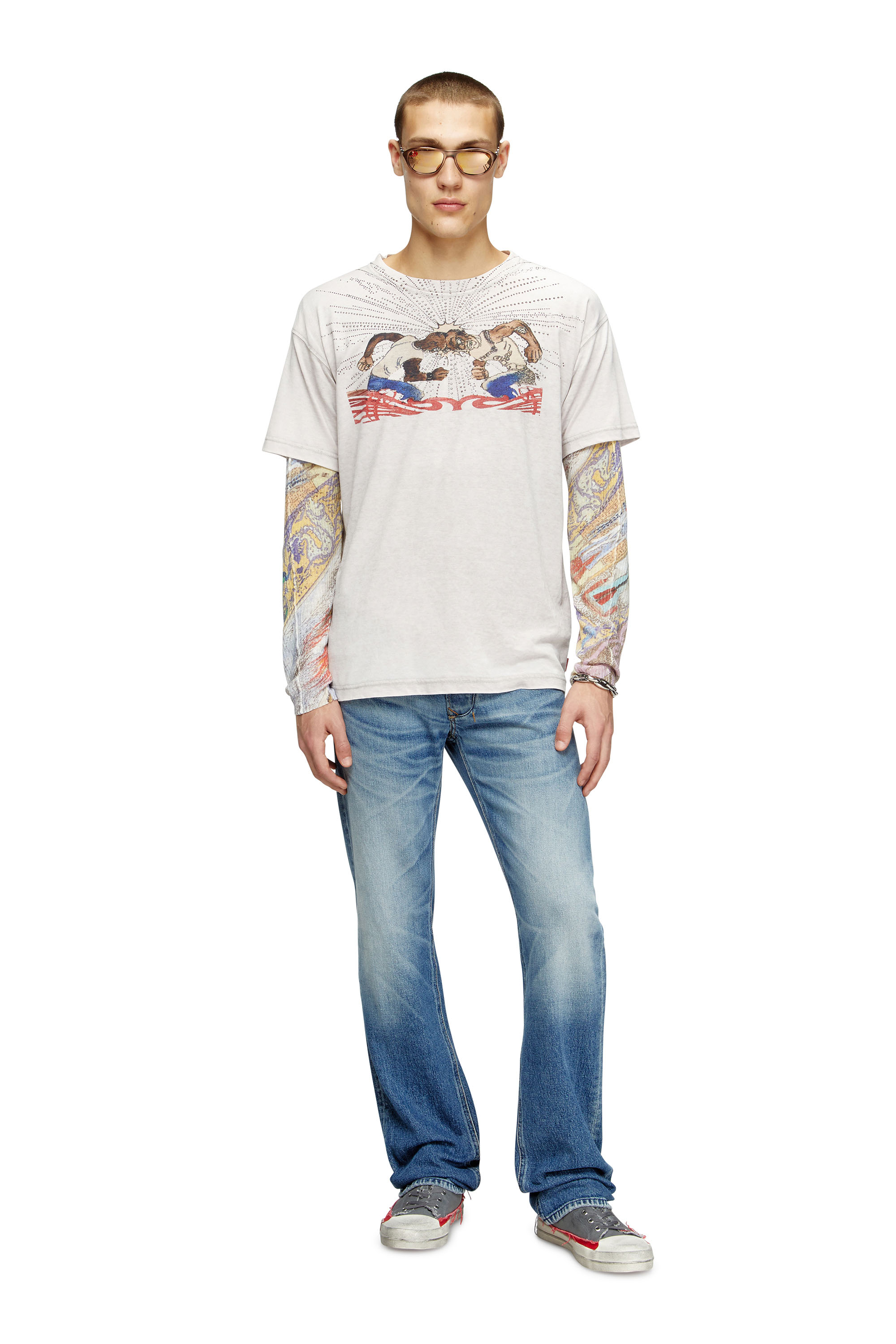 Diesel - T-NORM-T15, Herren T-Shirt mit Strass-Grafik in Hellgrau - 2
