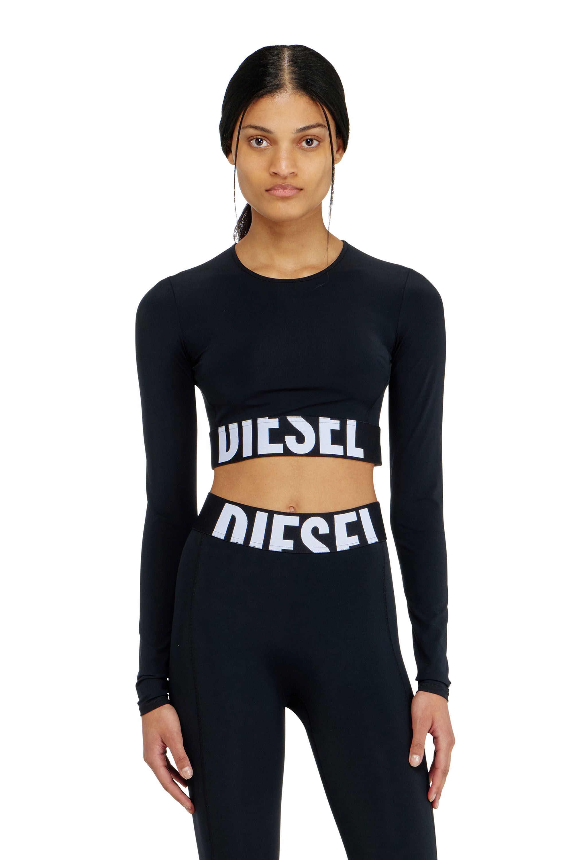 Diesel - MELISSA-D-POP, Top cropped en microfibre avec logo tronqu&eacute; Femme in Noir - 3
