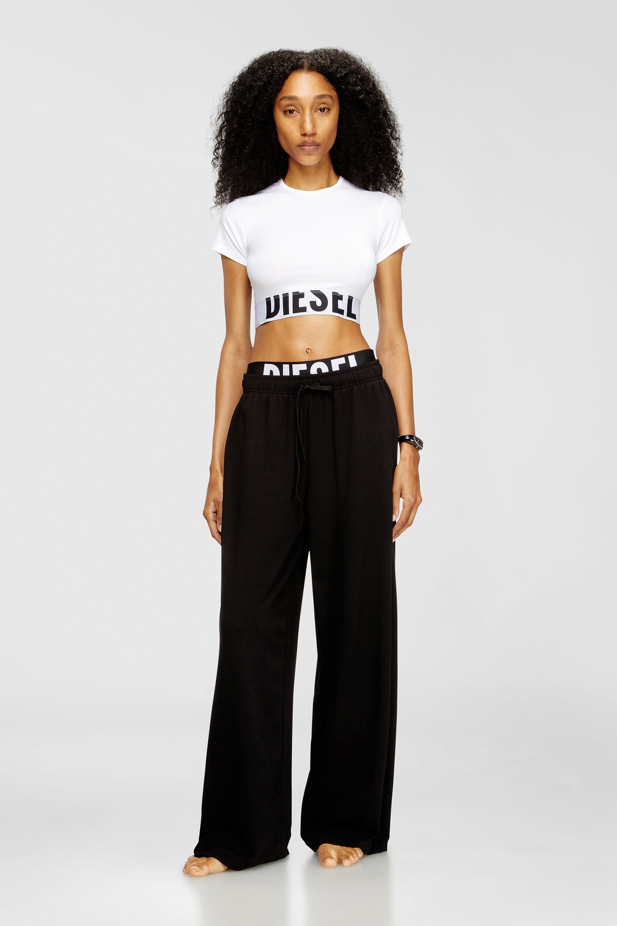 Diesel - LESLIE-D-POP, Pantaloni da tuta in spugna di cotone con fascia in vita con logo Donna in Nero - 2
