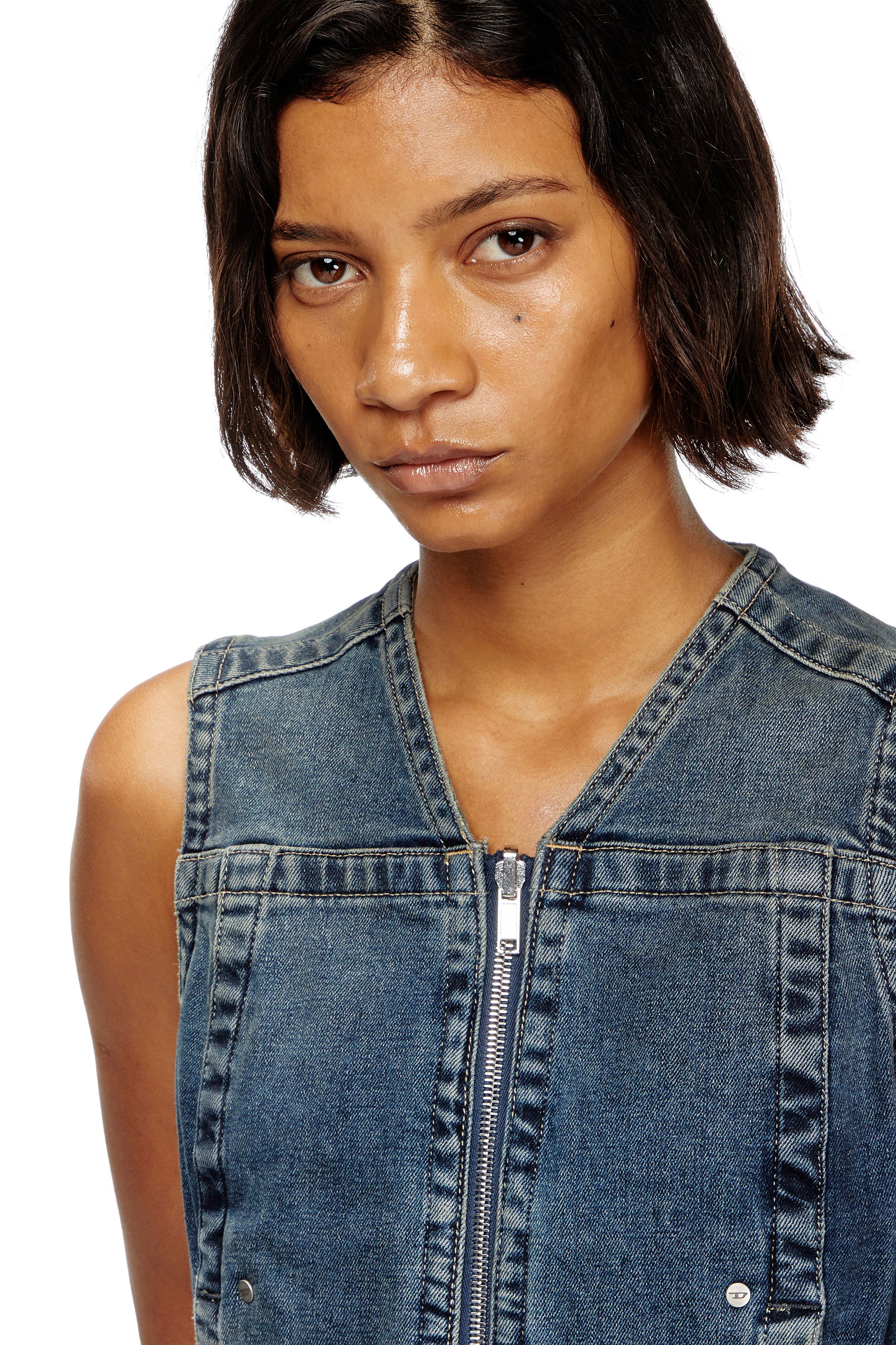 Diesel - DE-PROOF-RE, Top zippé en denim Rehab Femme in Bleu - 5