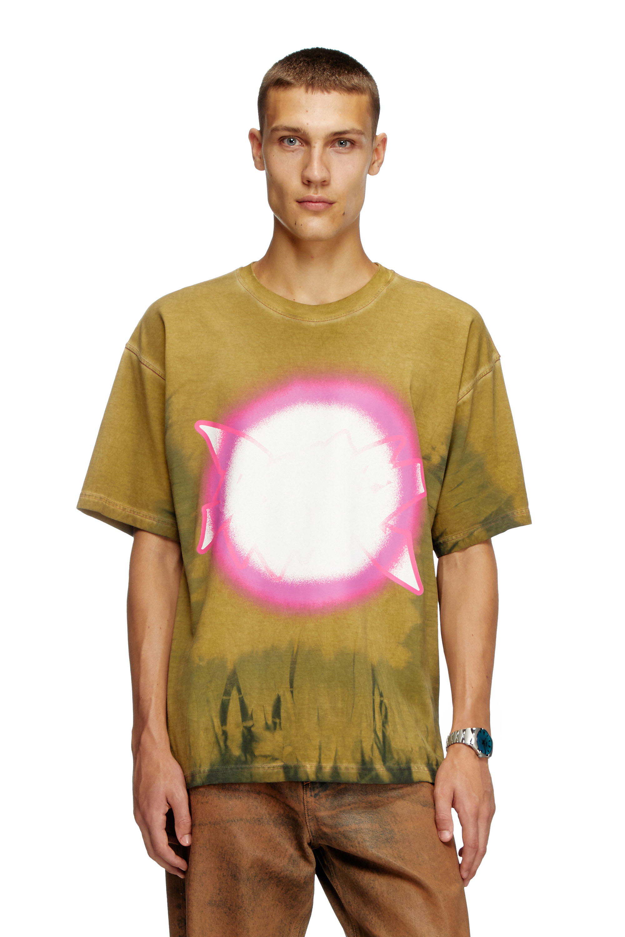 Diesel - T-BOXT-R24, T-shirt tie-dye avec imprimé projecteur Homme in Marron - 1