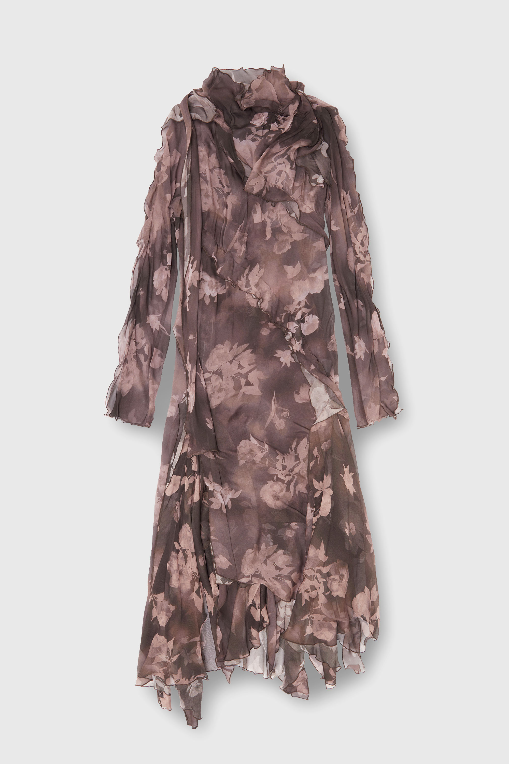 Diesel - D-RIADI, Damen Asymmetrisches Midikleid aus Chiffon und Seiden-Cr&ecirc;pe in Braun - 2