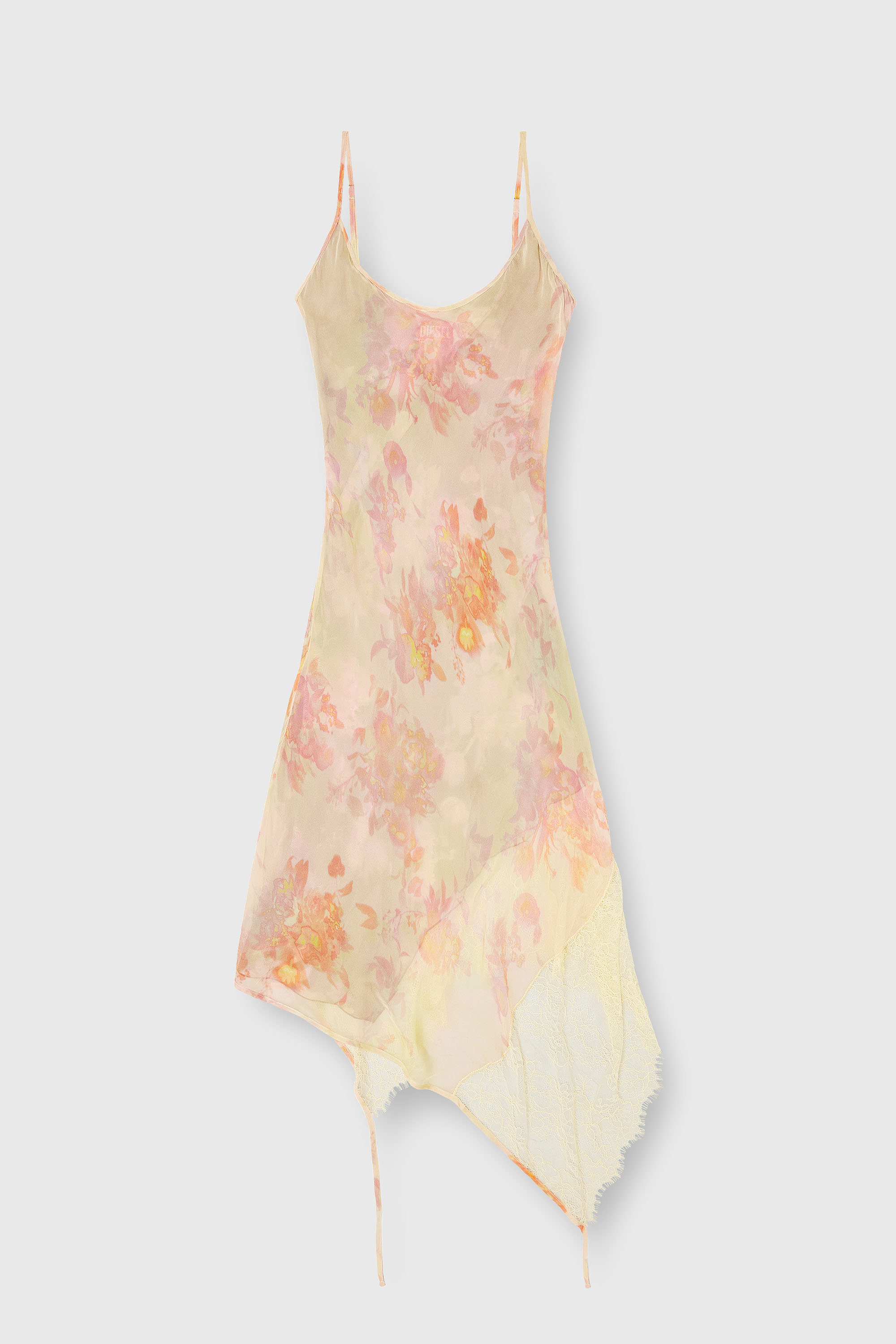 Diesel - D-ANCEL, Damen Midikleid aus Satin mit Blumenmuster und Spitzenbesatz in Rosa/Gelb - 2
