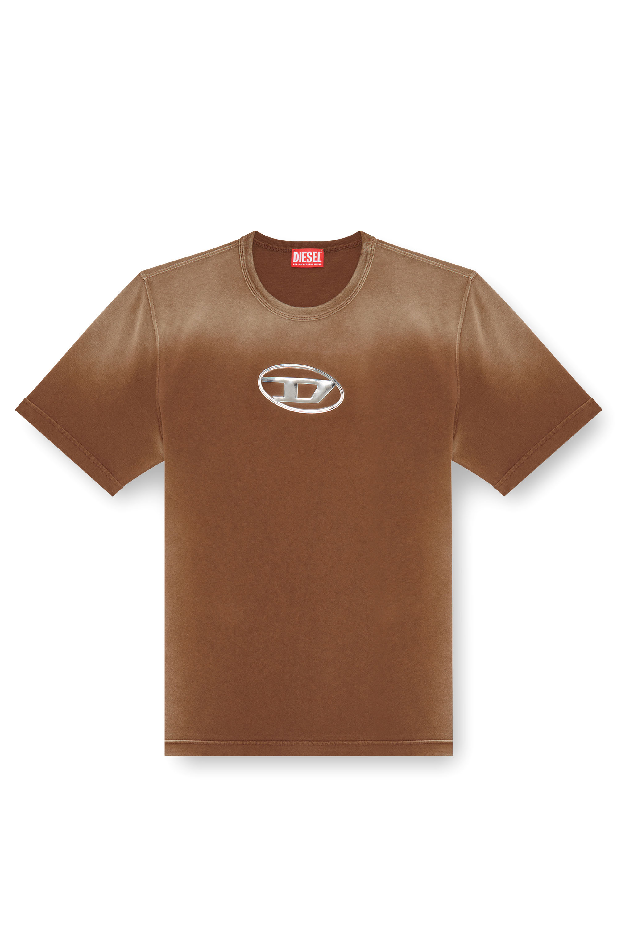 Diesel - T-ADJUST-Q8, Man's Faded T-shirt with cut-out Oval D logo in Brown - 3