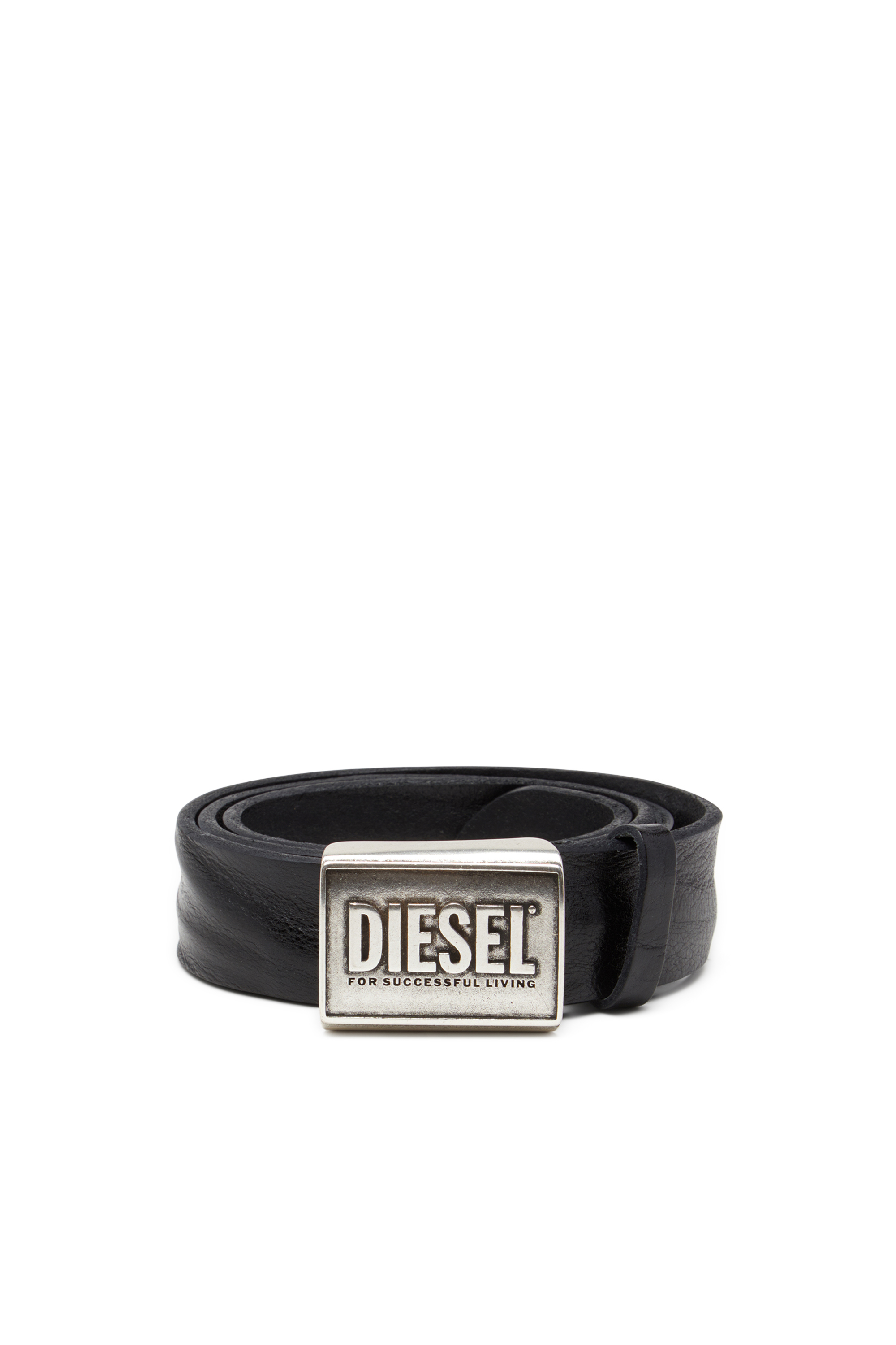 Diesel - B-METAL BISCOTTO, Herren Ledergürtel 4 cm mit Logoplatte in Schwarz - 1