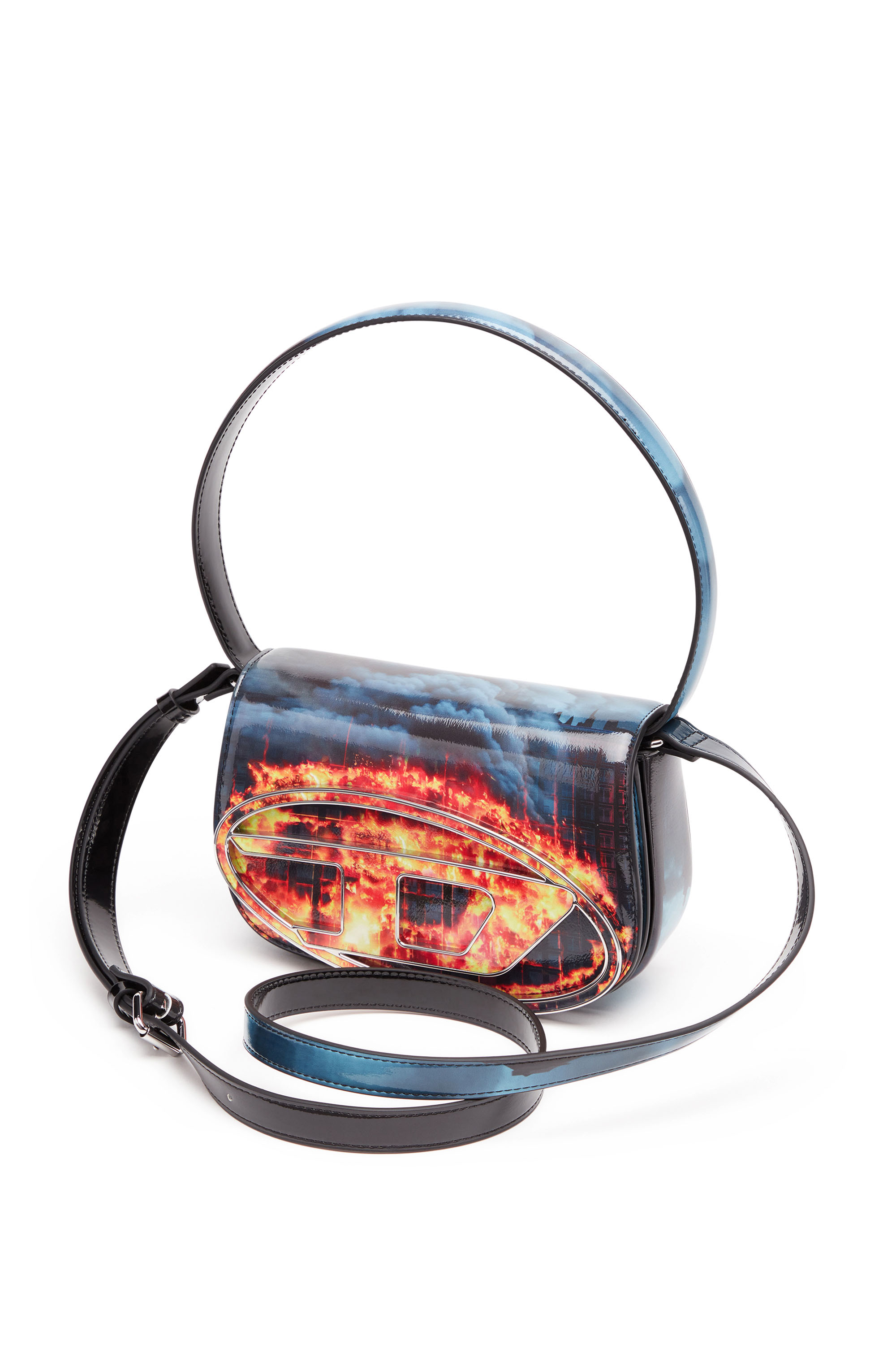 Diesel - 1DR, Damen 1DR-Ikonische Schultertasche mit Feuer-Print in Blau/Rot - 5