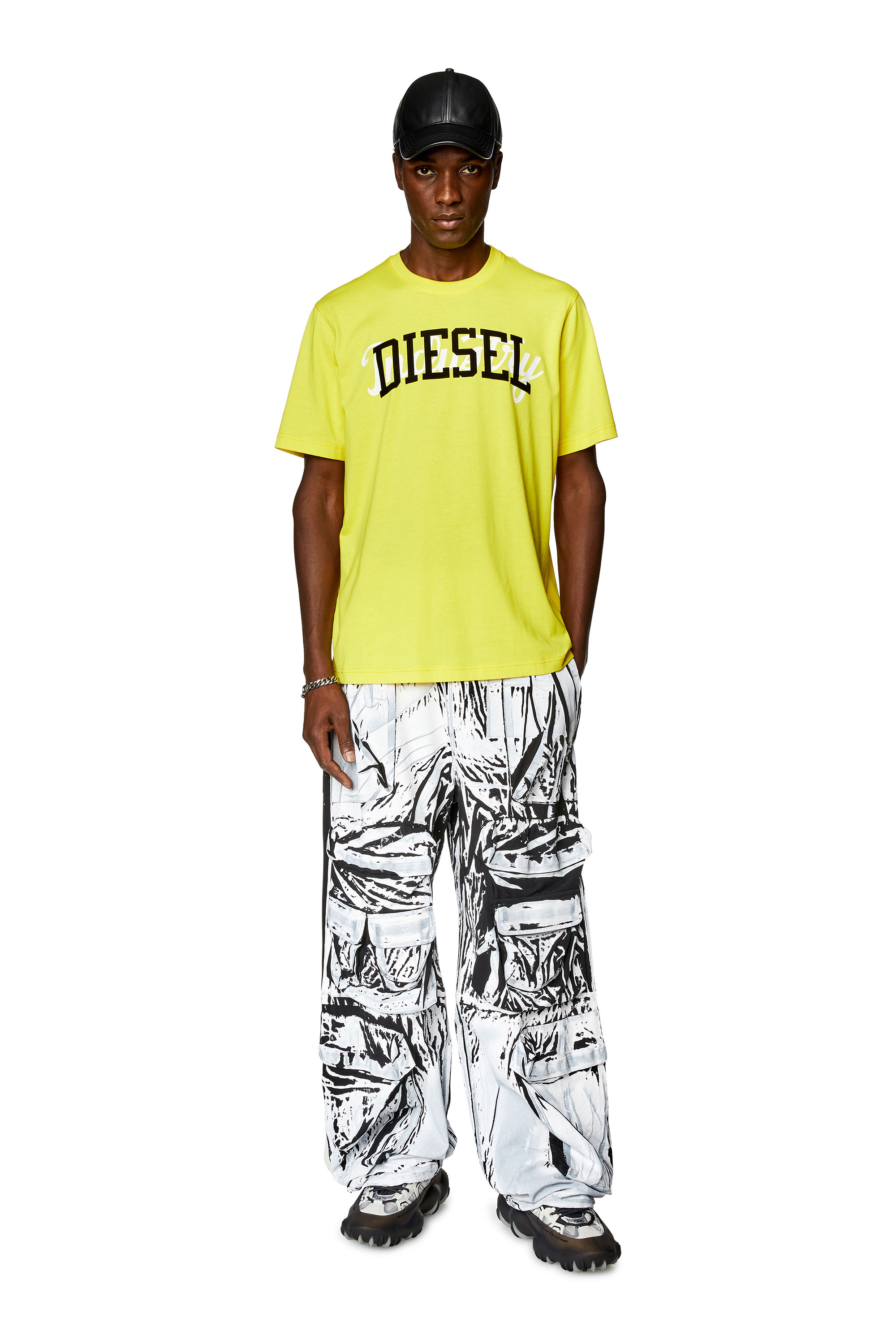 Diesel - T-JUST-N10, Man T-shirt with contrasting Diesel prints in Yellow - Image 2