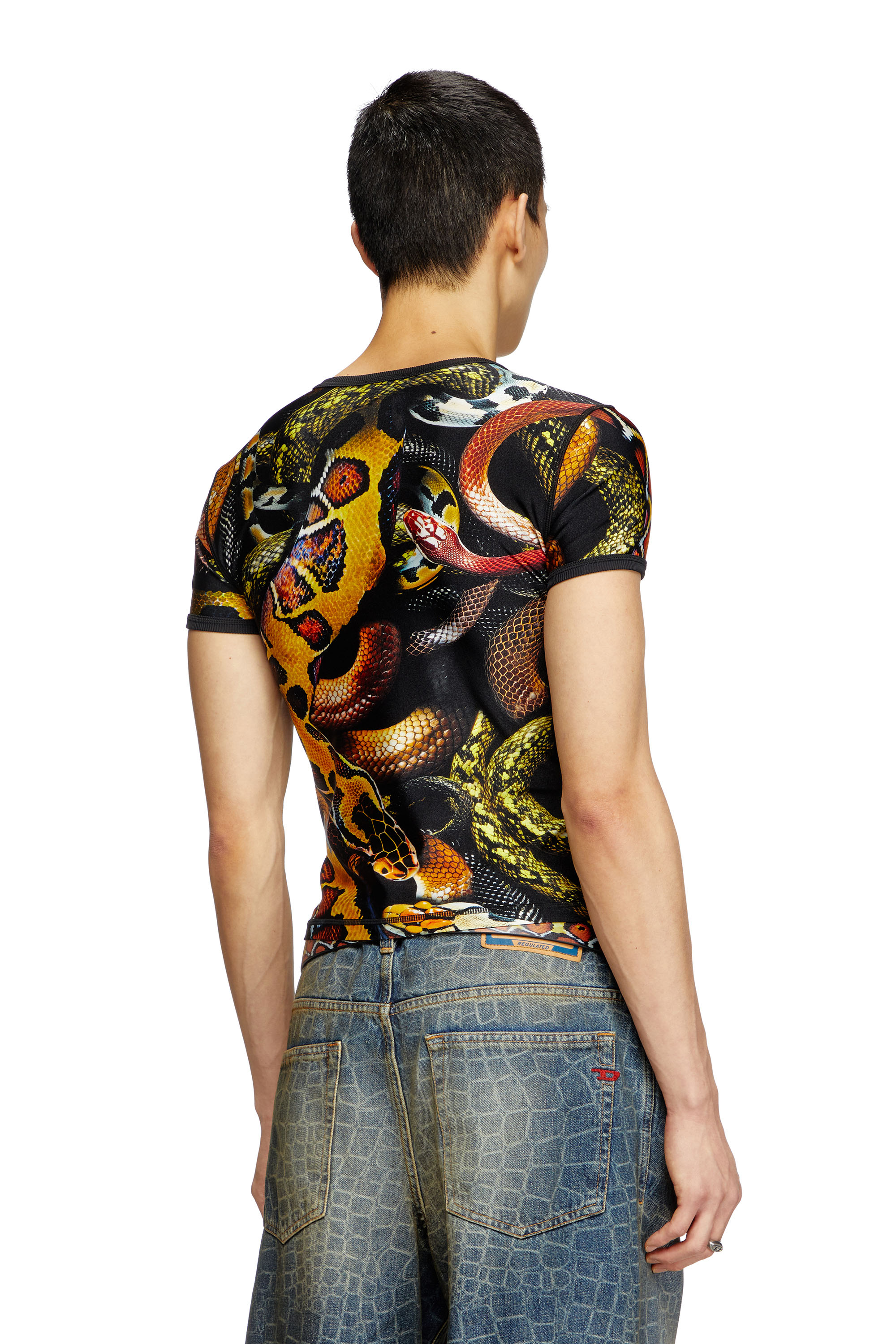 Diesel - CL-T-UNCLE-SNAKE, T-shirt en lycra avec imprimé serpent all-over Mixte in Polychrome - 4