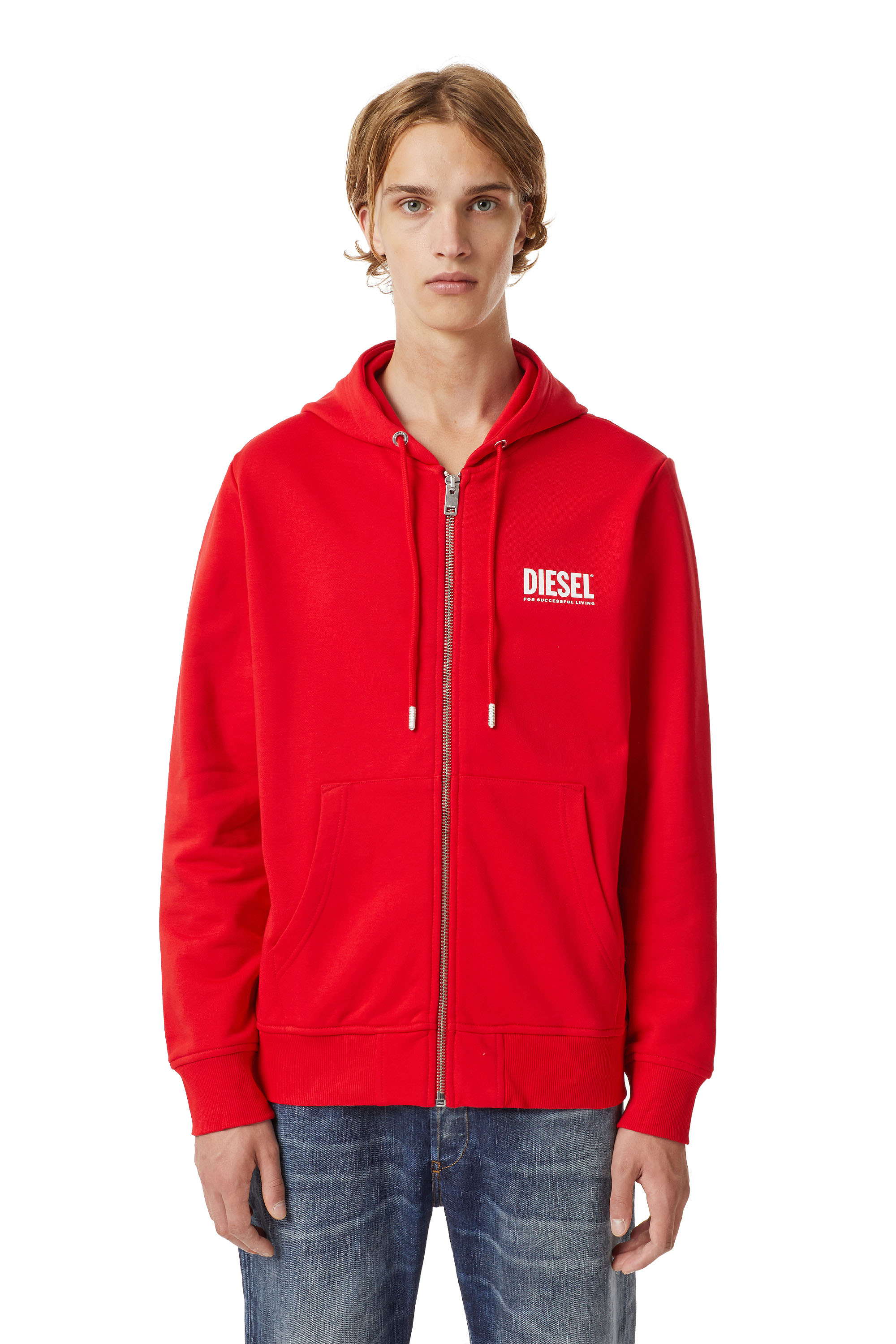 S-GIRK-HOOD-ZIP-ECOL, Rouge - Pull Cotton