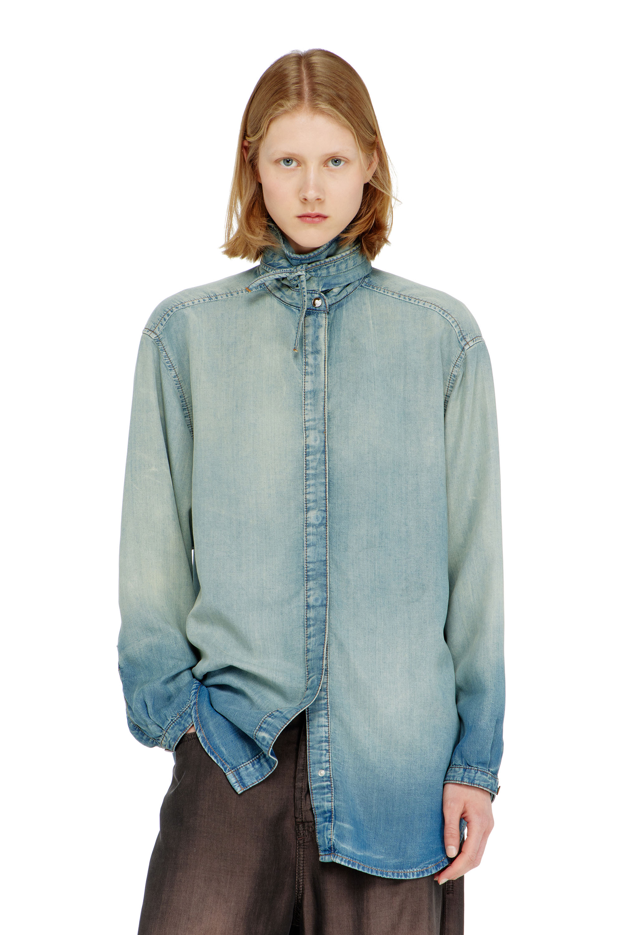 Diesel - DE-ARVEN-S1, Camicia in denim fluido effetto marmorizzato Donna in ToBeDefined - 1