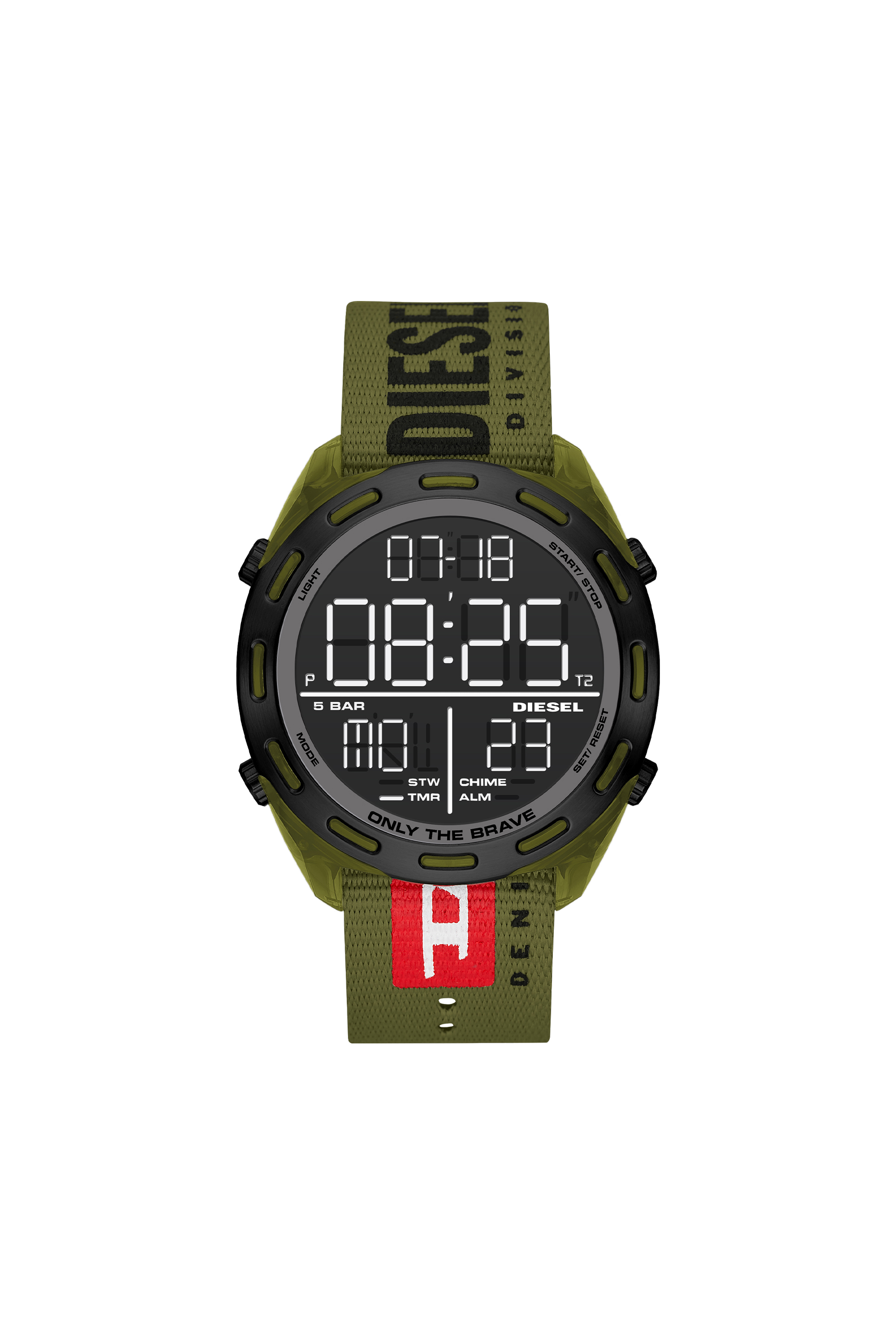 Diesel - DZ1939, Orologio digitale Crusher con cinturino in nylon verde militare Unisex in Verde - 1
