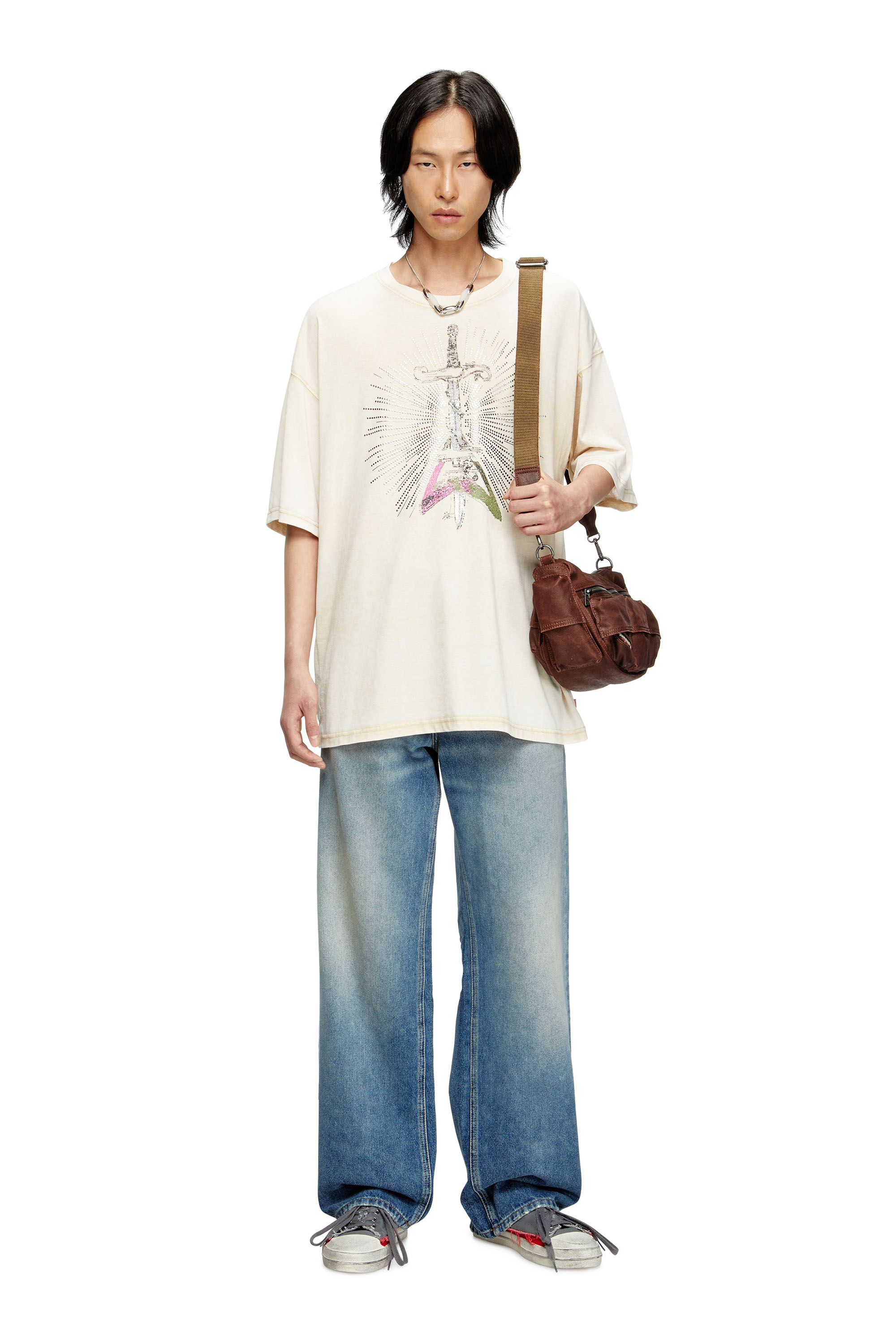 Diesel - T-BOXT-T18, Herren T-Shirt mit Schwert-Print in Beige - 1