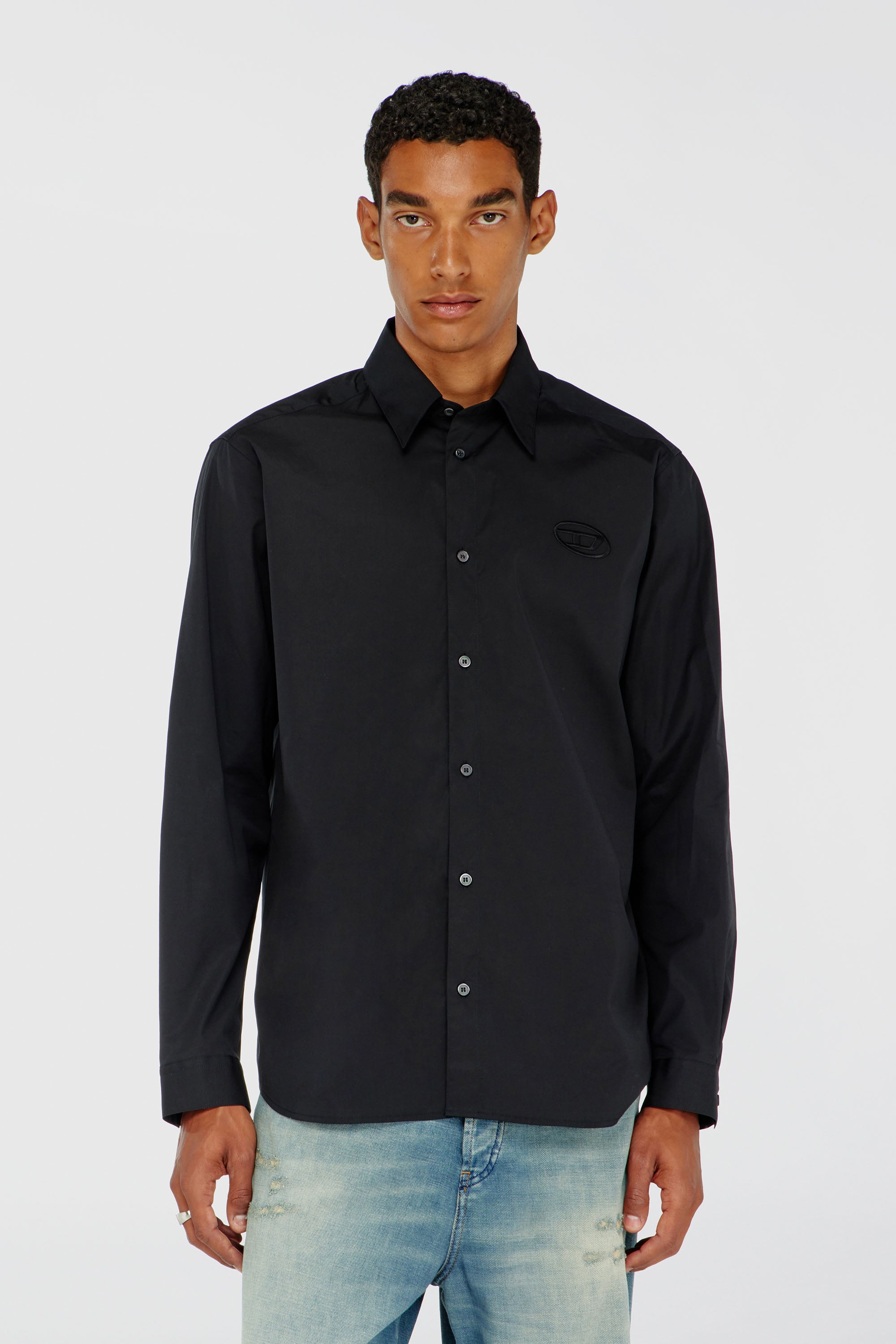 Diesel - S-SIMPLY-GSBH, Camicia in popeline elasticizzato con ricamo Uomo in Nero - 1
