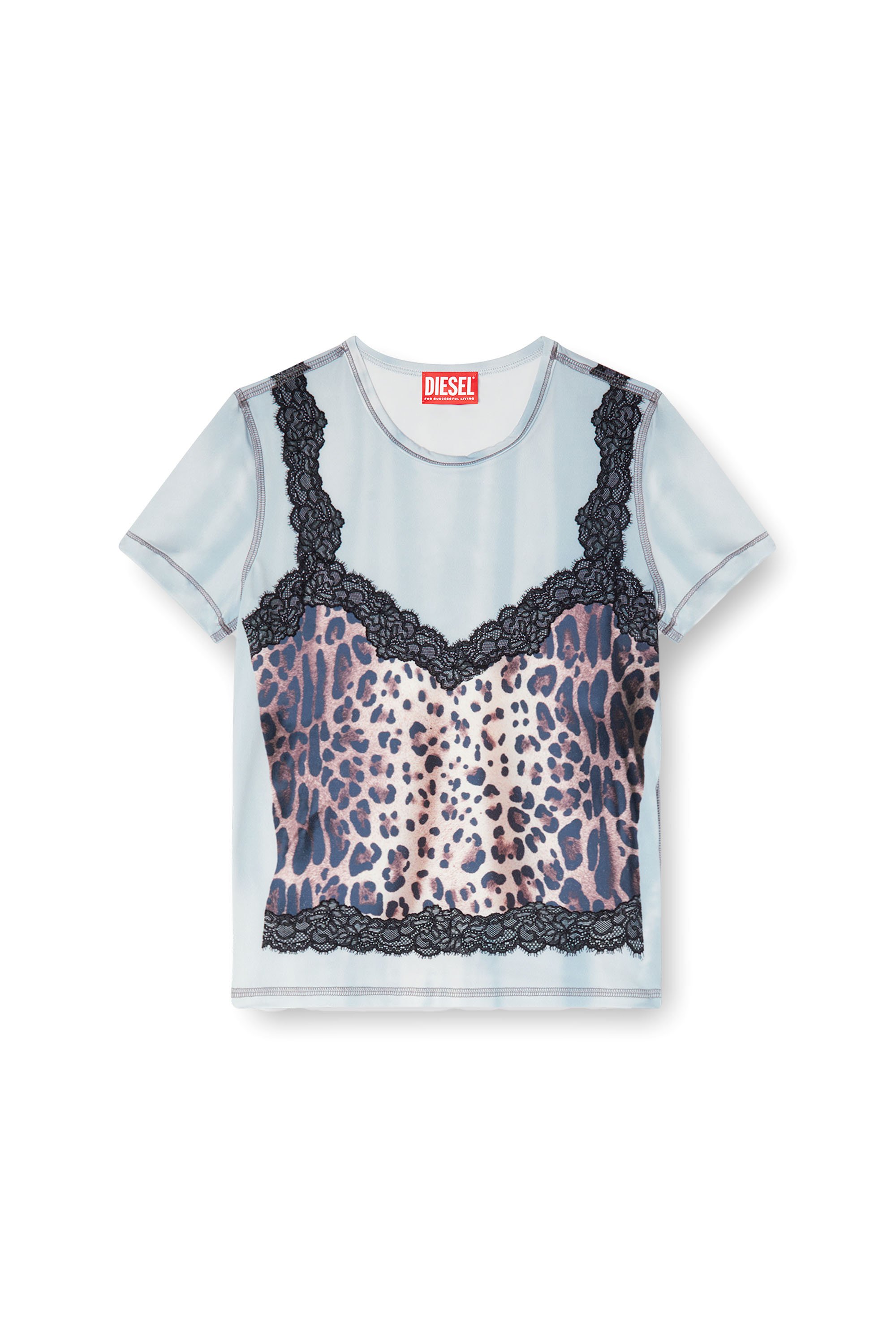 Diesel - T-ILENI, T-shirt con top trompe-l'oeil Donna in Blu - 3