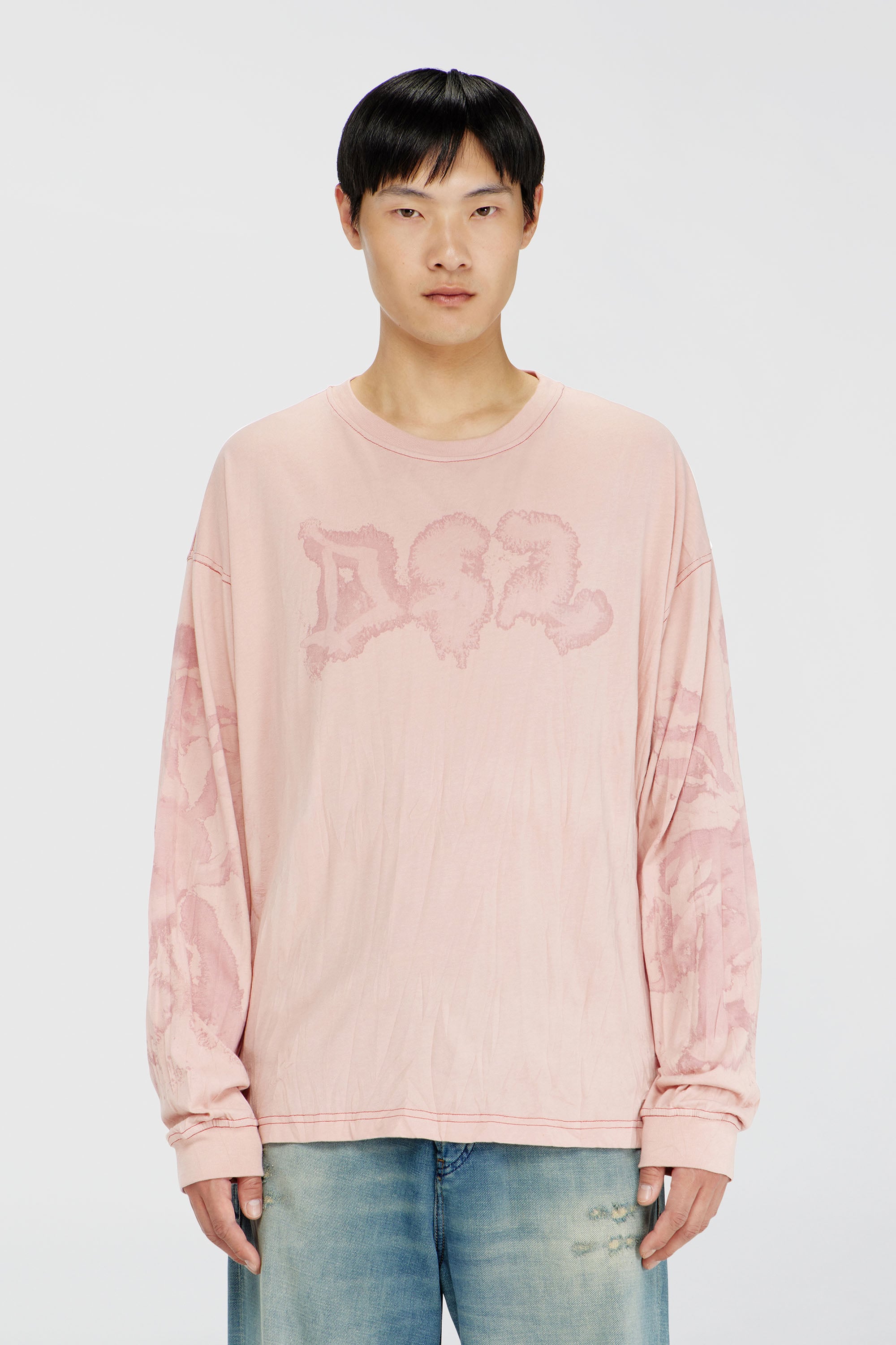 Diesel - T-BOXT-LS-AA4, T-shirt relaxed a manica lunga con stampa macchiata Uomo in Rosa - 1