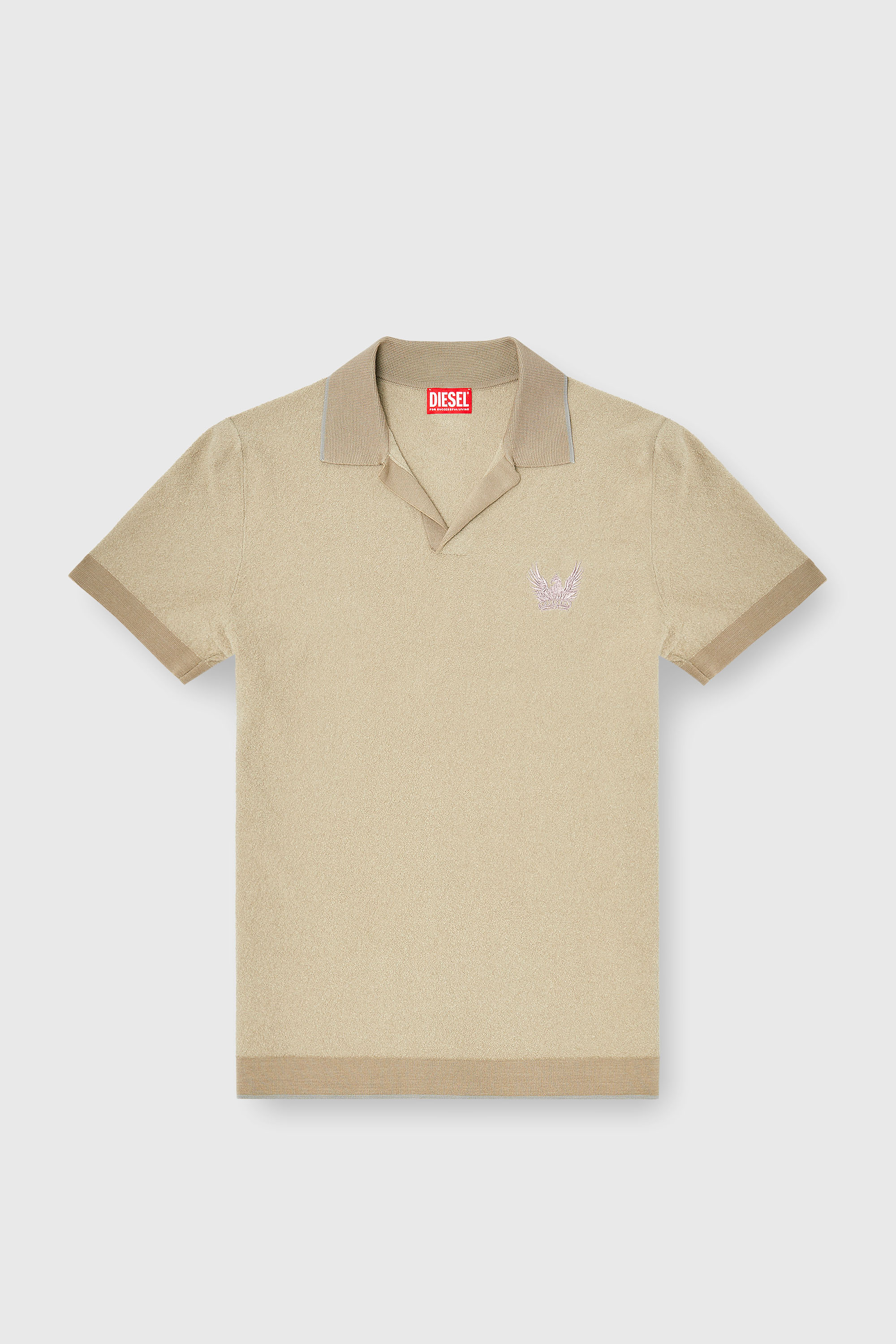 Diesel - K-RAILES, Polo in maglia boucl&eacute; con logo Phoenix Uomo in Beige - 2