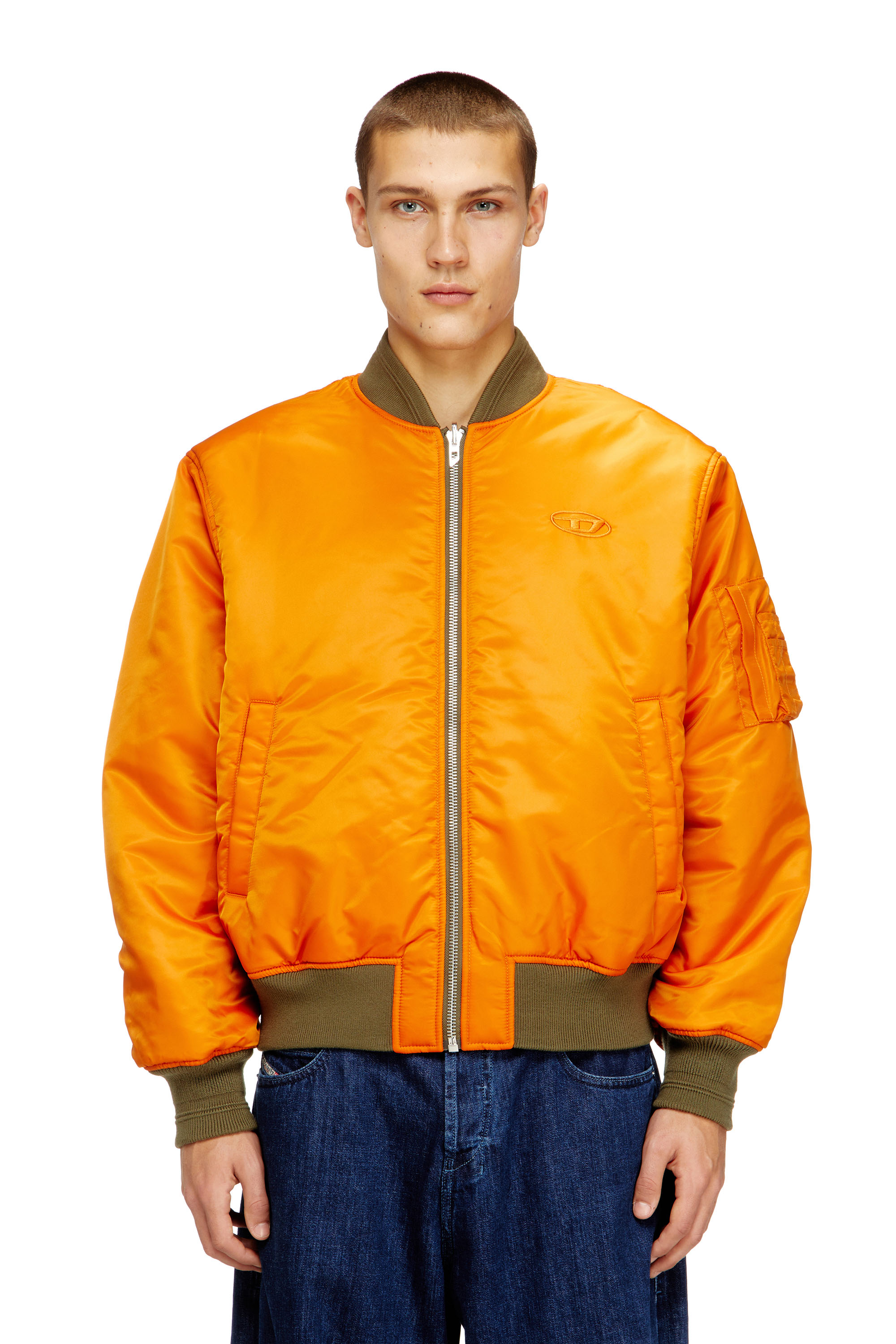 Diesel - W-TYPE-D1, Herren Gesteppte Bomberjacke mit Oval-D-Stickerei in Grün/Orange - 6