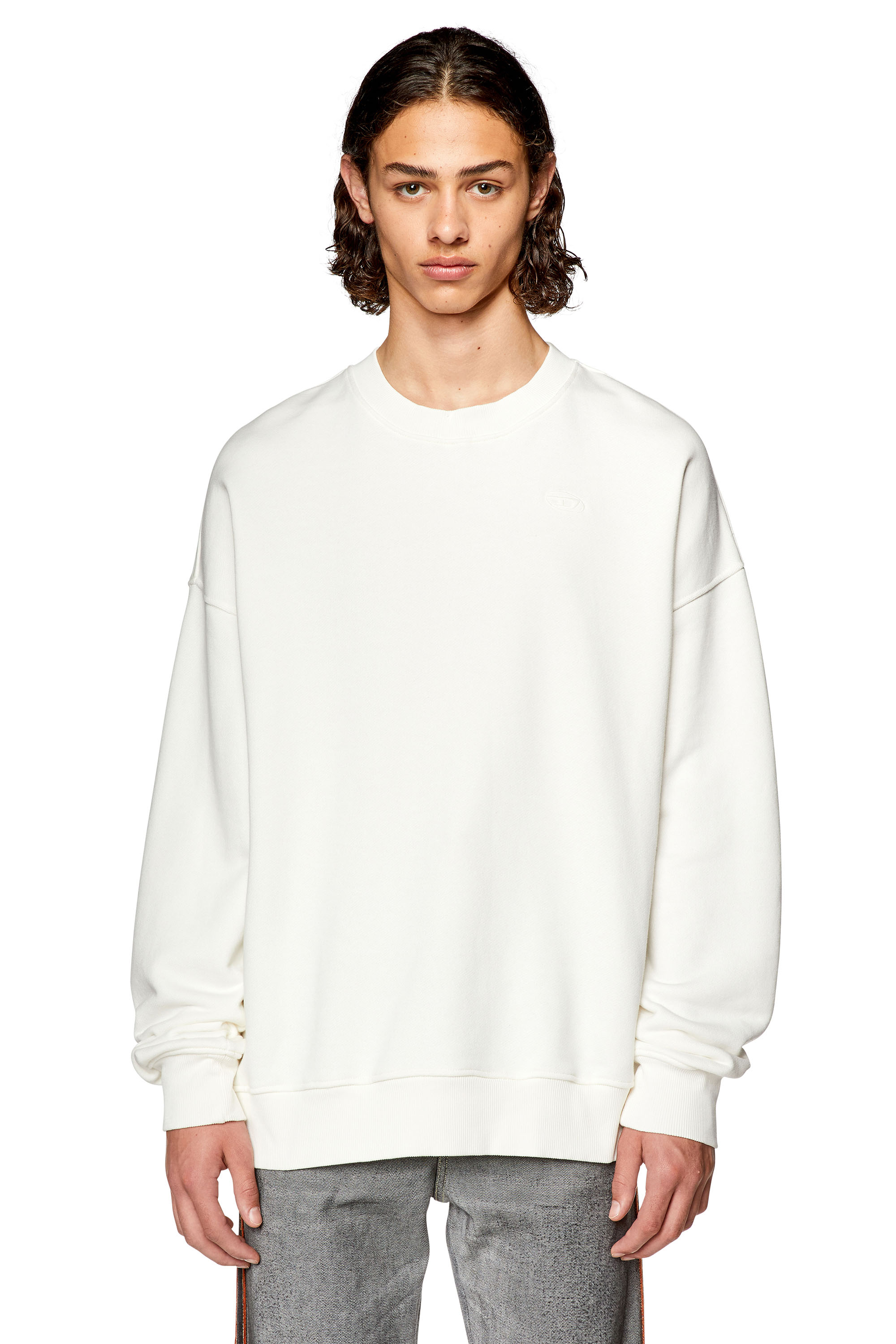 Diesel - S-STRAPOVAL, Sweat-shirt effet déchiré avec logo brodé Homme in Blanc - 4